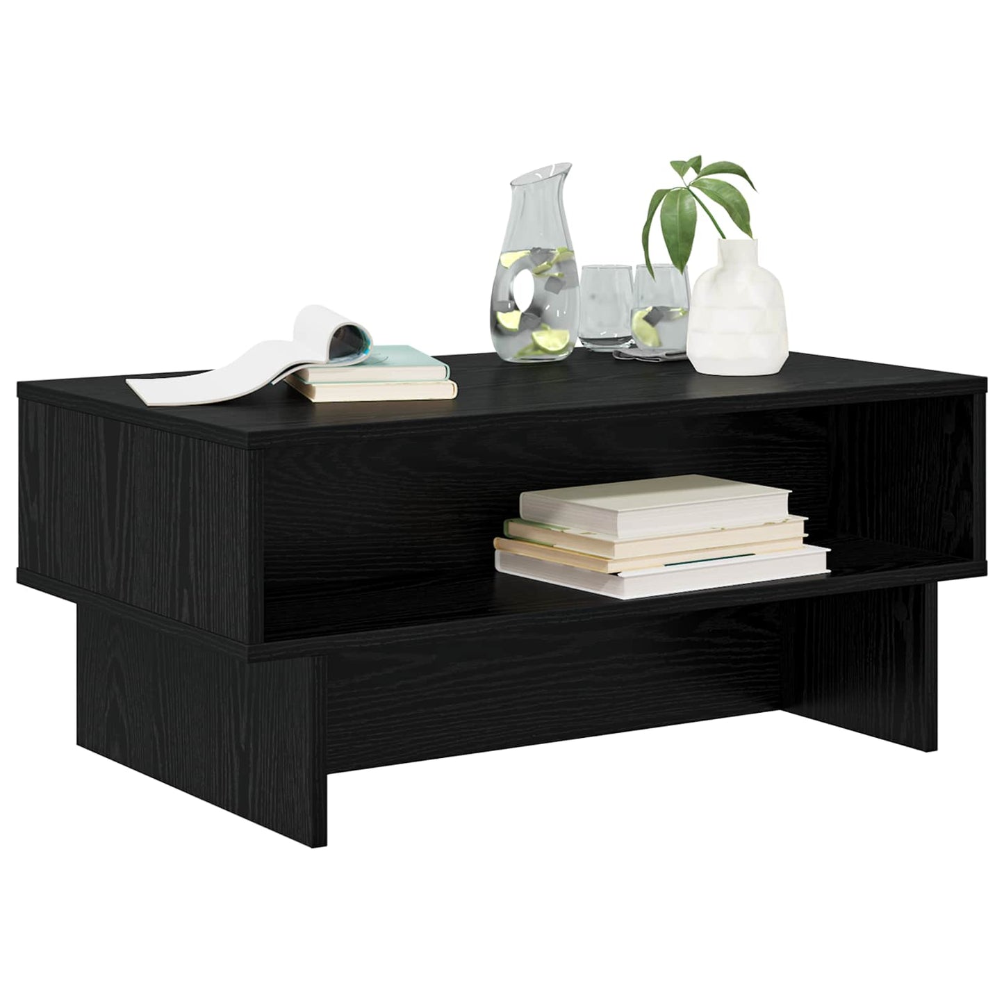 Salontafel Zwart Eiken 80 x 46 x 35 cm Bewerkt hout is nu te koop bij PeponiXL, paradijselijk wonen!