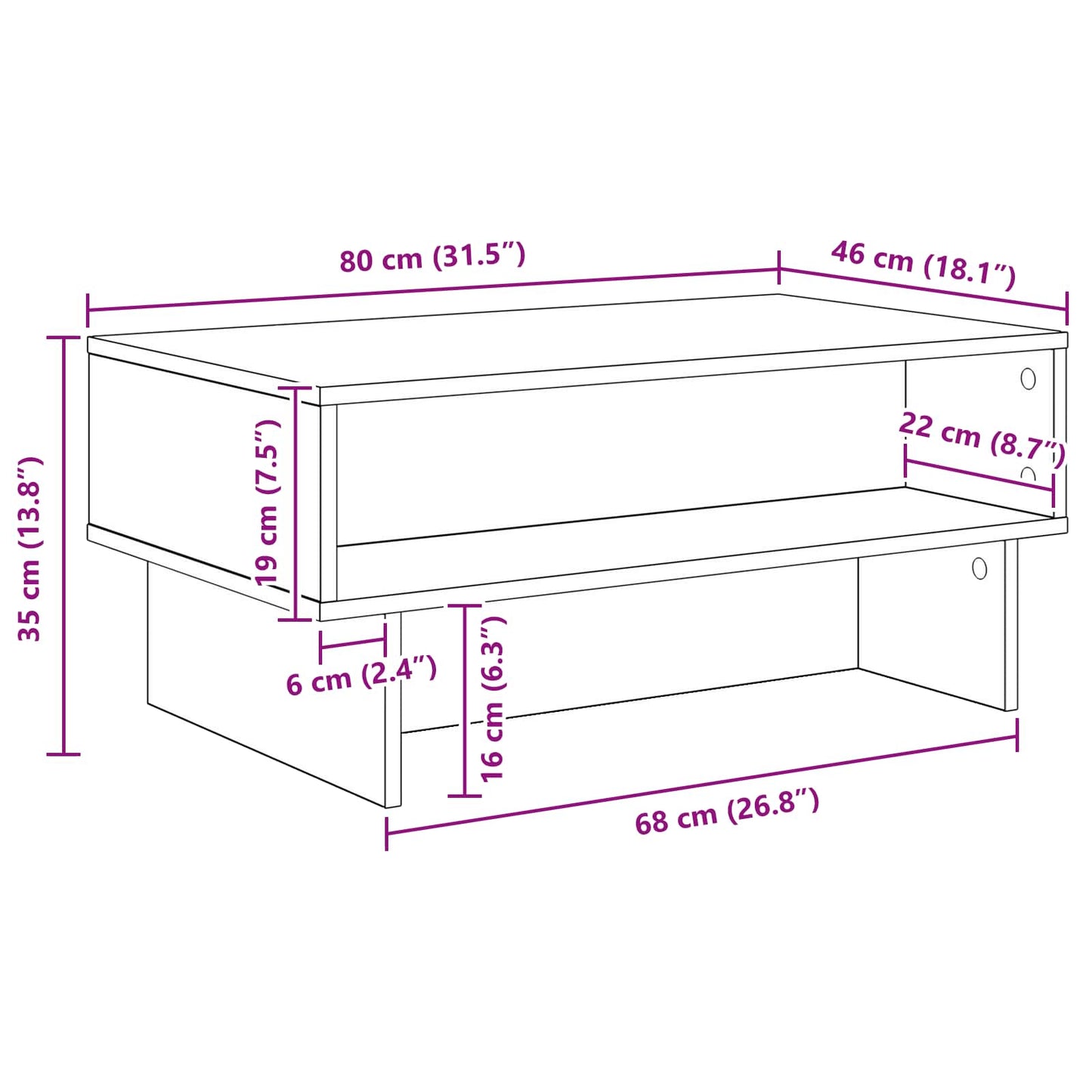 Salontafel Zwart Eiken 80 x 46 x 35 cm Bewerkt hout is nu te koop bij PeponiXL, paradijselijk wonen!