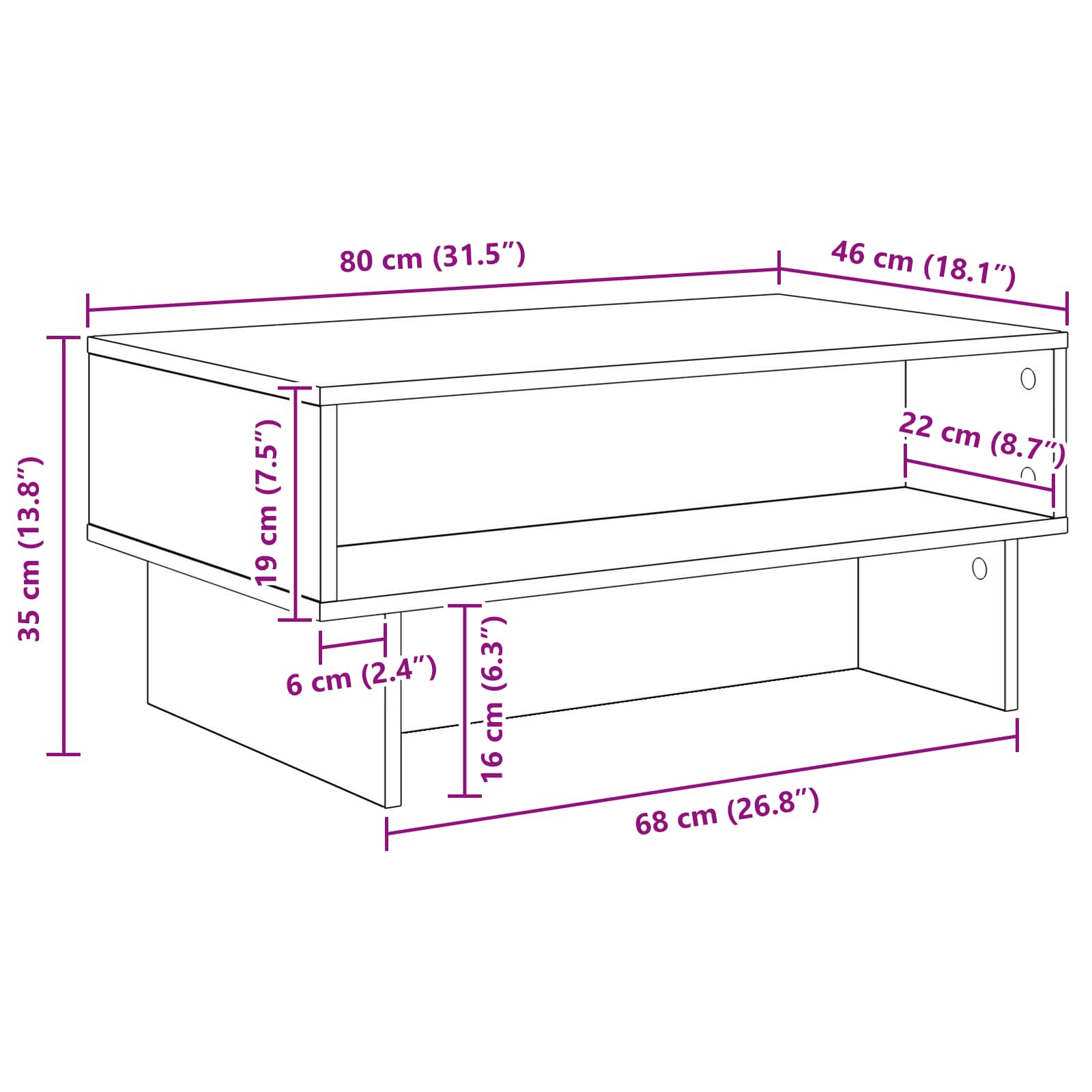 Salontafel Zwart Eiken 80 x 46 x 35 cm Bewerkt hout is nu te koop bij PeponiXL, paradijselijk wonen!