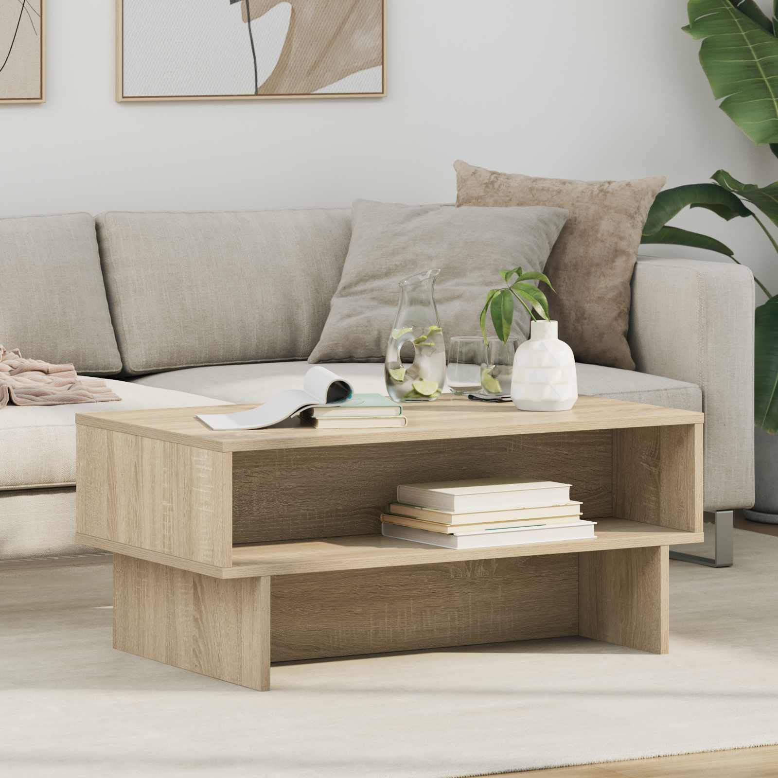 Salontafel Sonoma Eiken 80 x 46 x 35 cm Bewerkt hout is nu te koop bij PeponiXL, paradijselijk wonen!