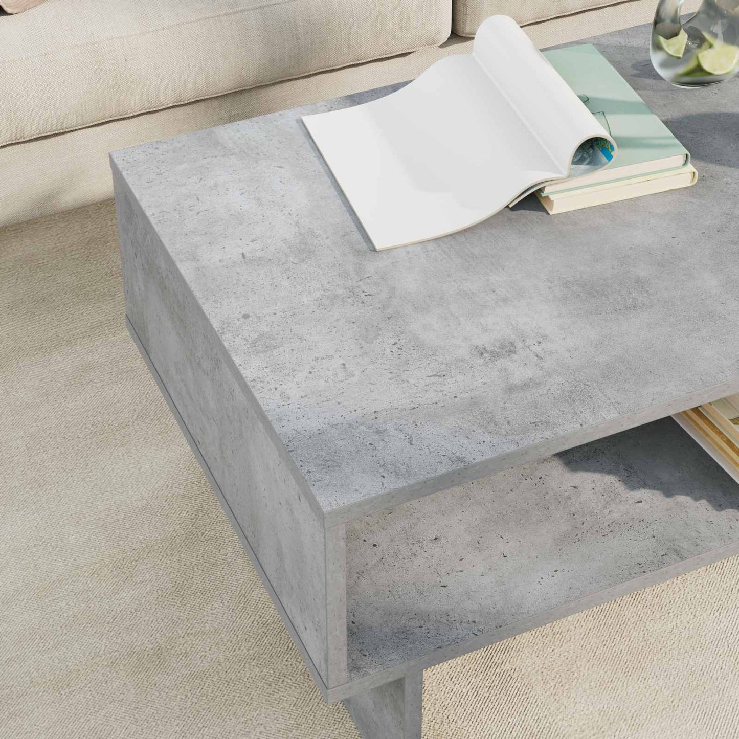 Salontafel Beton Grijs 80 x 46 x 35 cm Bewerkt hout is nu te koop bij PeponiXL, paradijselijk wonen!
