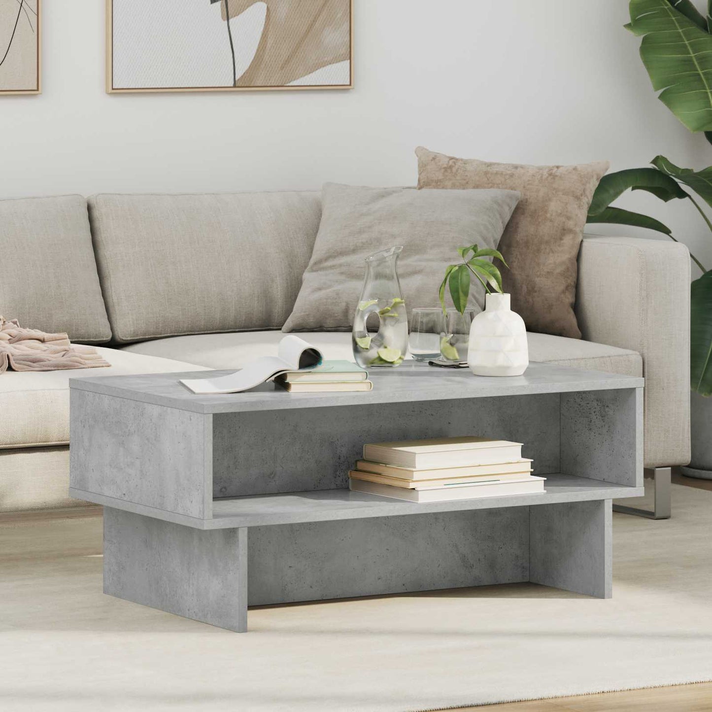 Salontafel Beton Grijs 80 x 46 x 35 cm Bewerkt hout is nu te koop bij PeponiXL, paradijselijk wonen!