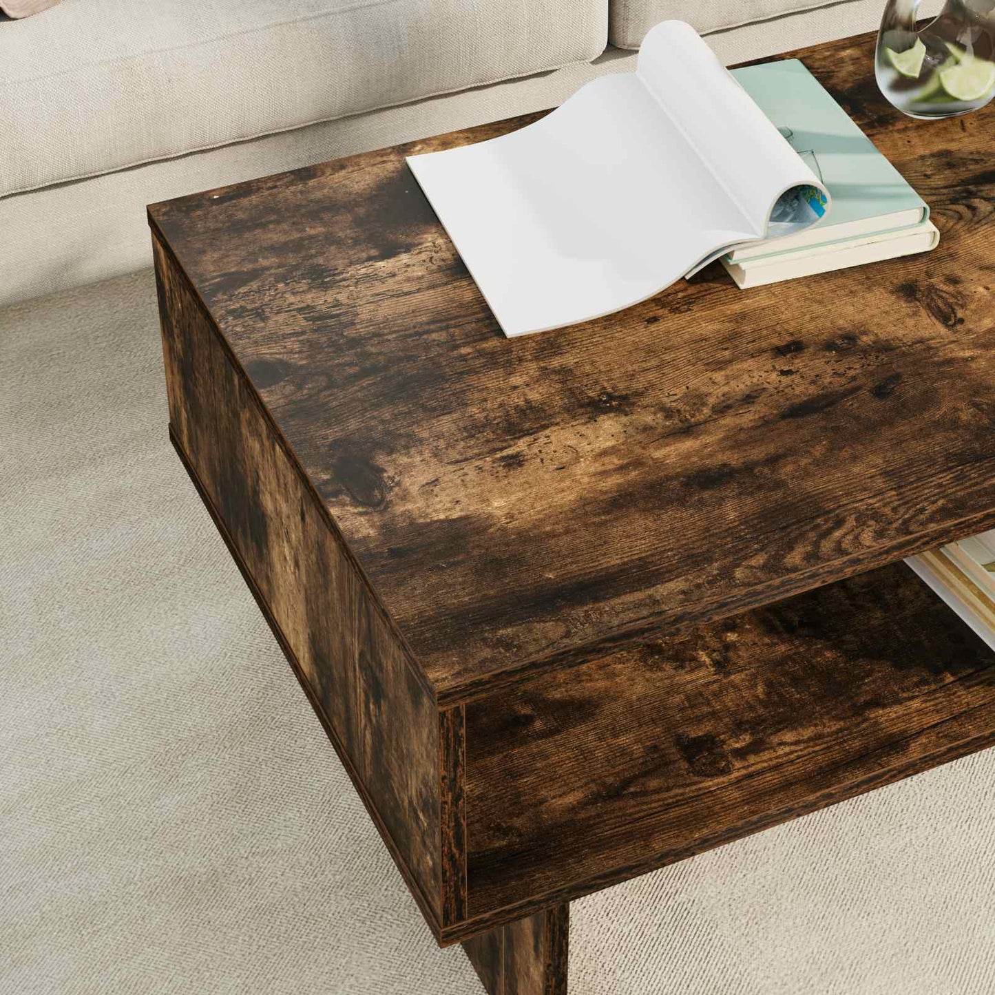 Salontafel Gerookt eiken 80 x 46 x 35 cm Bewerkt hout is nu te koop bij PeponiXL, paradijselijk wonen!