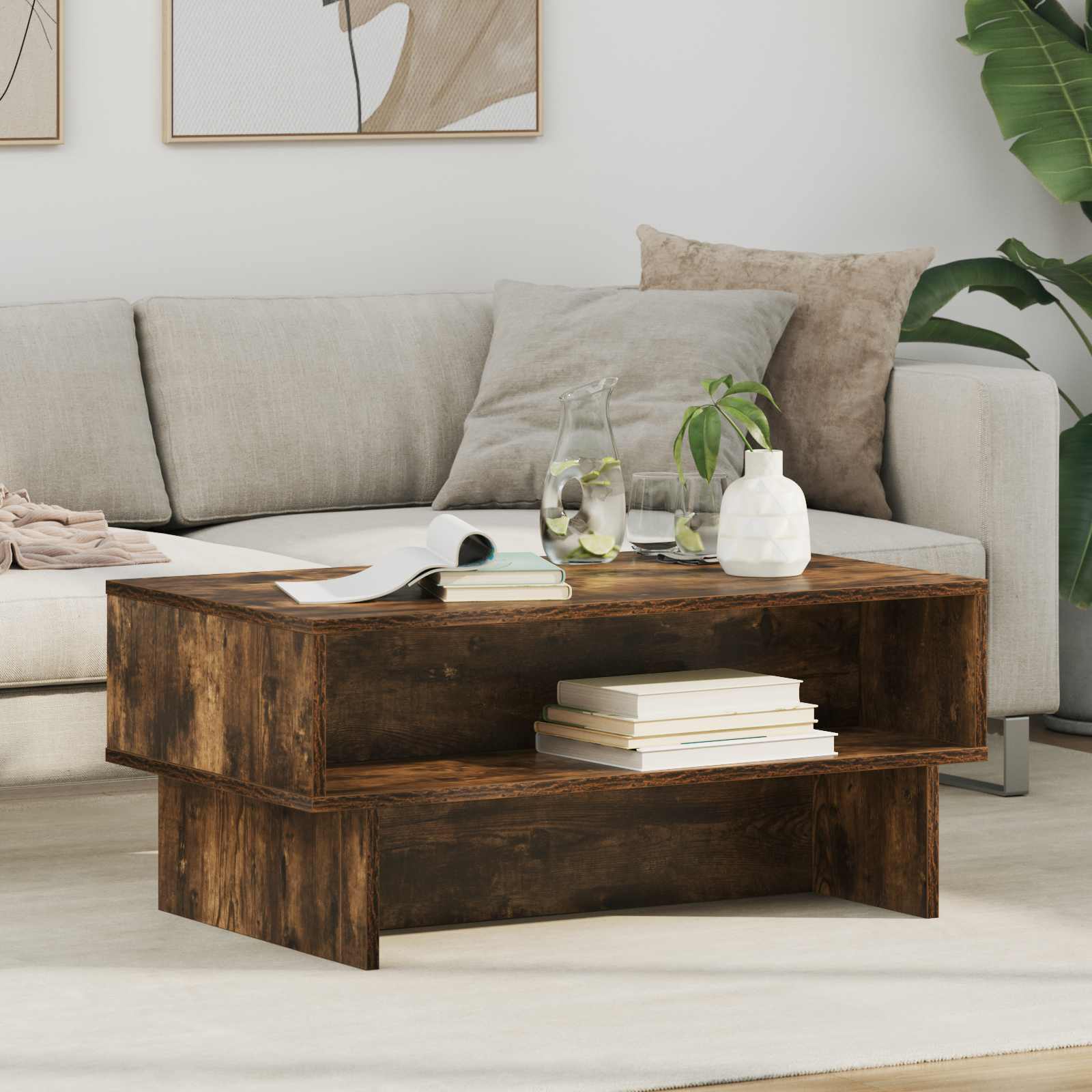 Salontafel Gerookt eiken 80 x 46 x 35 cm Bewerkt hout is nu te koop bij PeponiXL, paradijselijk wonen!