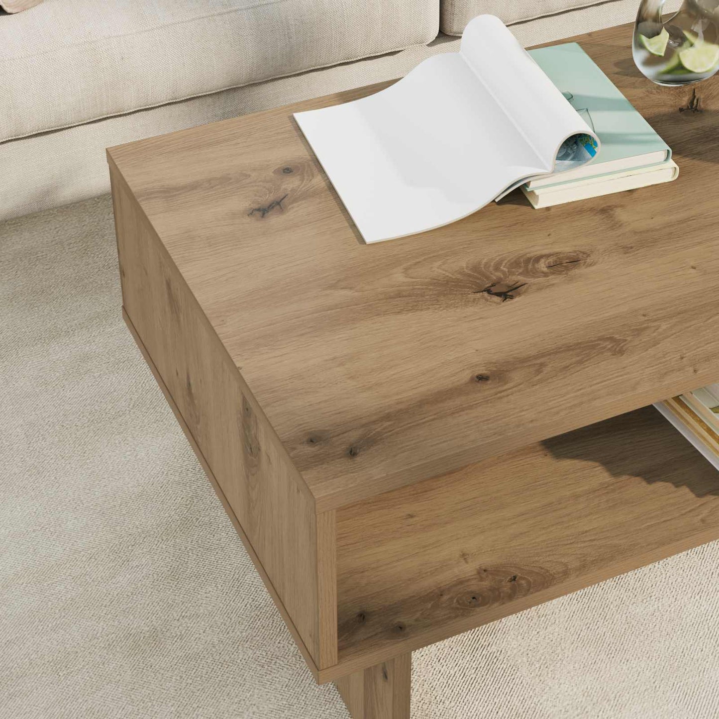 Salontafel Artisan Eiken 80 x 46 x 35 cm Bewerkt hout is nu te koop bij PeponiXL, paradijselijk wonen!