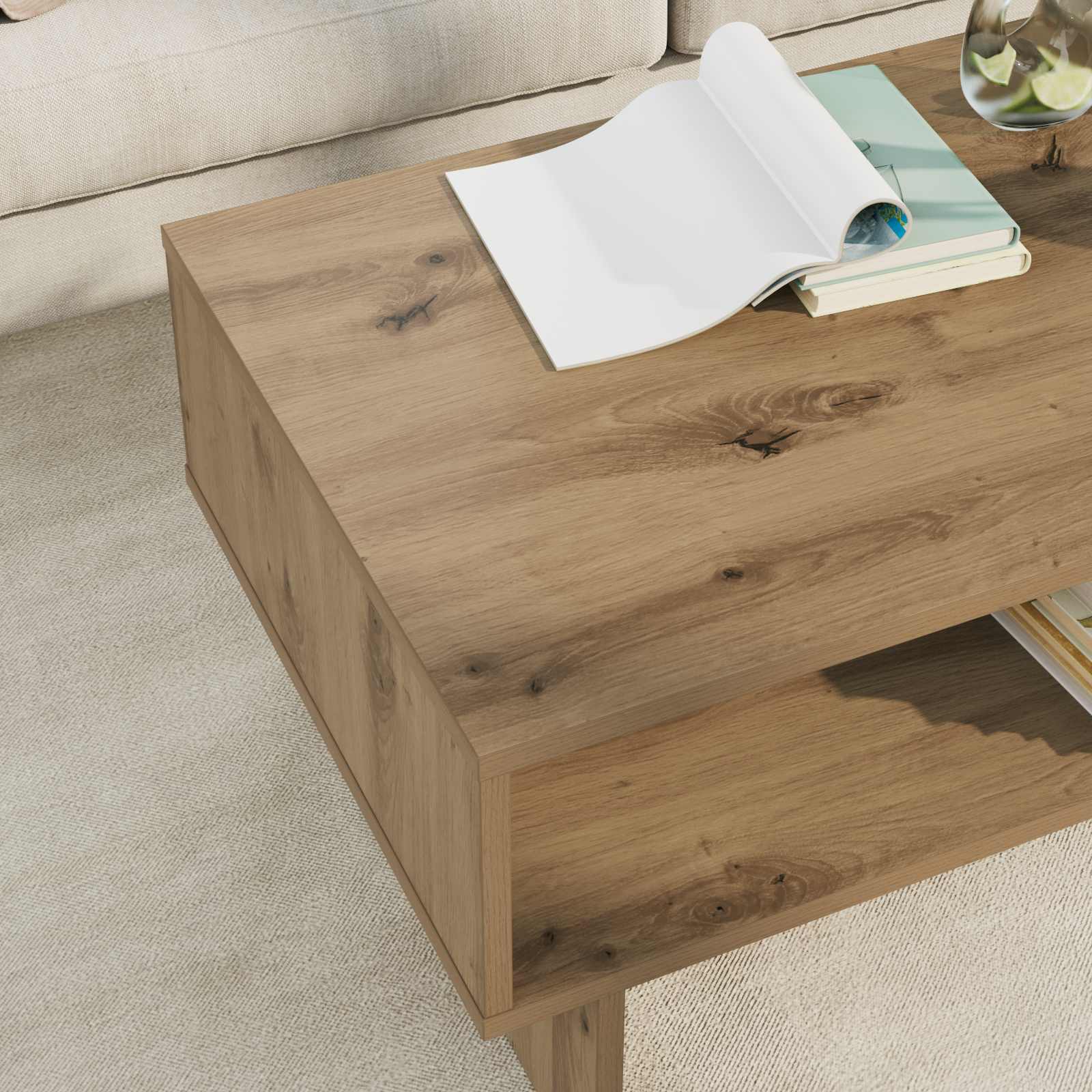 Salontafel Artisan Eiken 80 x 46 x 35 cm Bewerkt hout is nu te koop bij PeponiXL, paradijselijk wonen!
