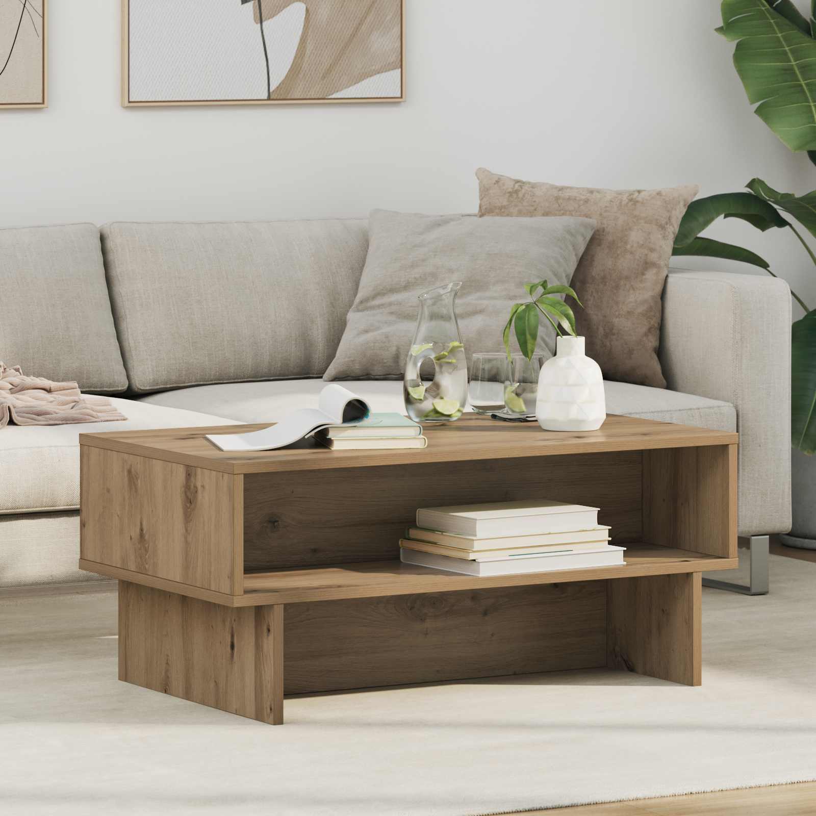 Salontafel Artisan Eiken 80 x 46 x 35 cm Bewerkt hout is nu te koop bij PeponiXL, paradijselijk wonen!