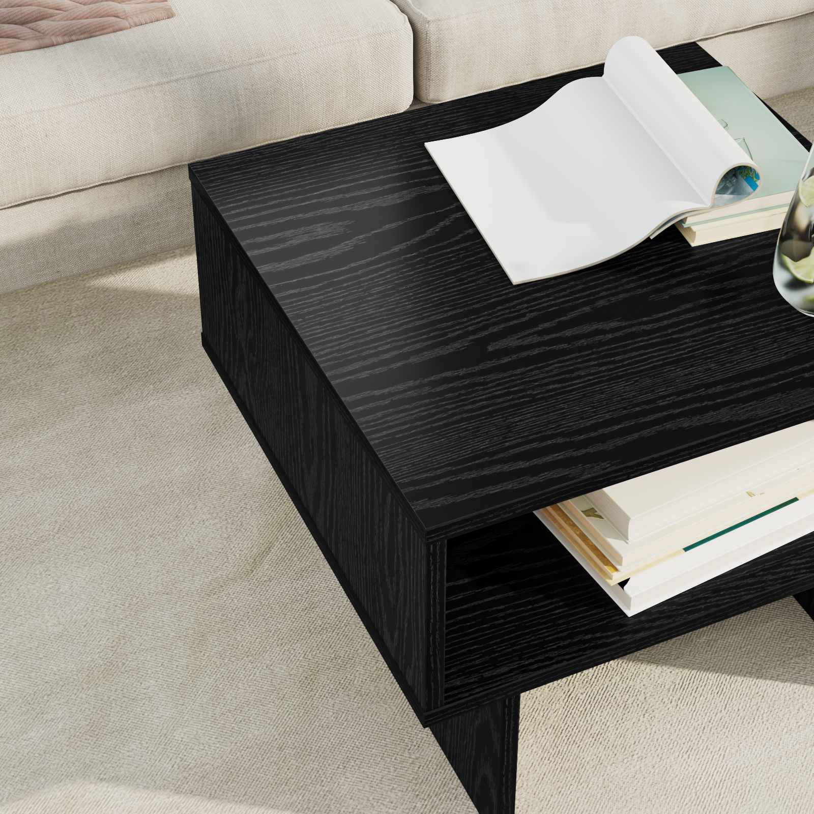 Salontafel Zwart Eiken 48 x 46 x 35 cm Bewerkt hout is nu te koop bij PeponiXL, paradijselijk wonen!