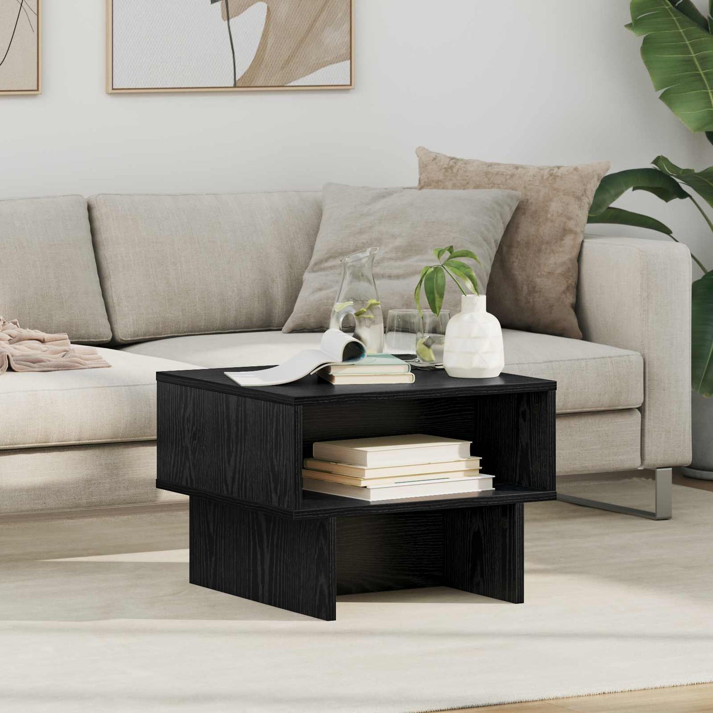 Salontafel Zwart Eiken 48 x 46 x 35 cm Bewerkt hout is nu te koop bij PeponiXL, paradijselijk wonen!