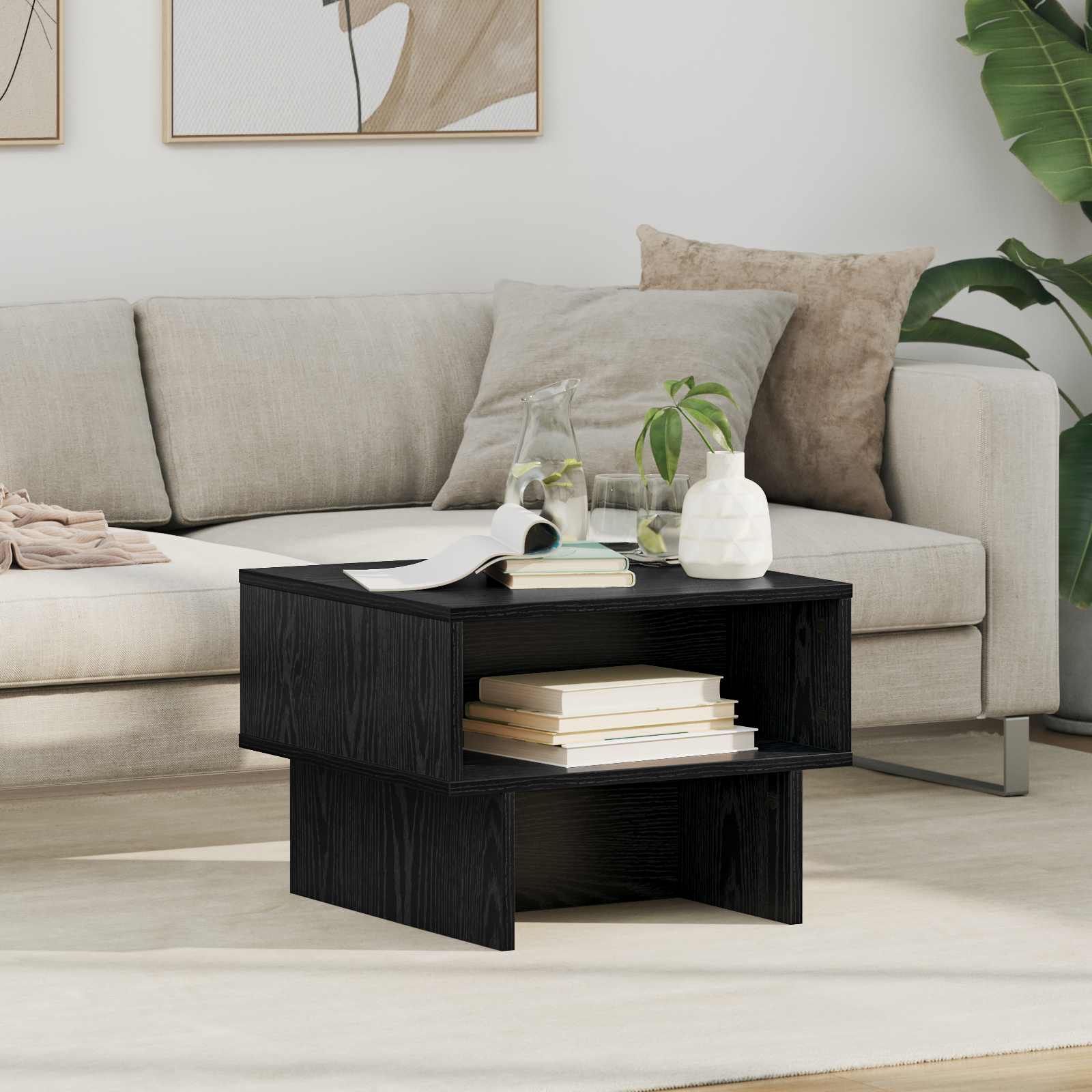 Salontafel Zwart Eiken 48 x 46 x 35 cm Bewerkt hout is nu te koop bij PeponiXL, paradijselijk wonen!