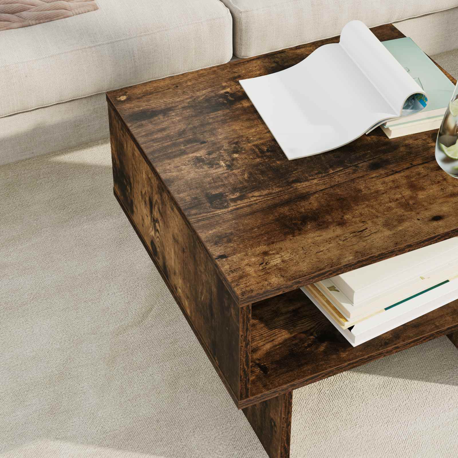 Salontafel Gerookt eiken 48 x 46 x 35 cm Bewerkt hout is nu te koop bij PeponiXL, paradijselijk wonen!