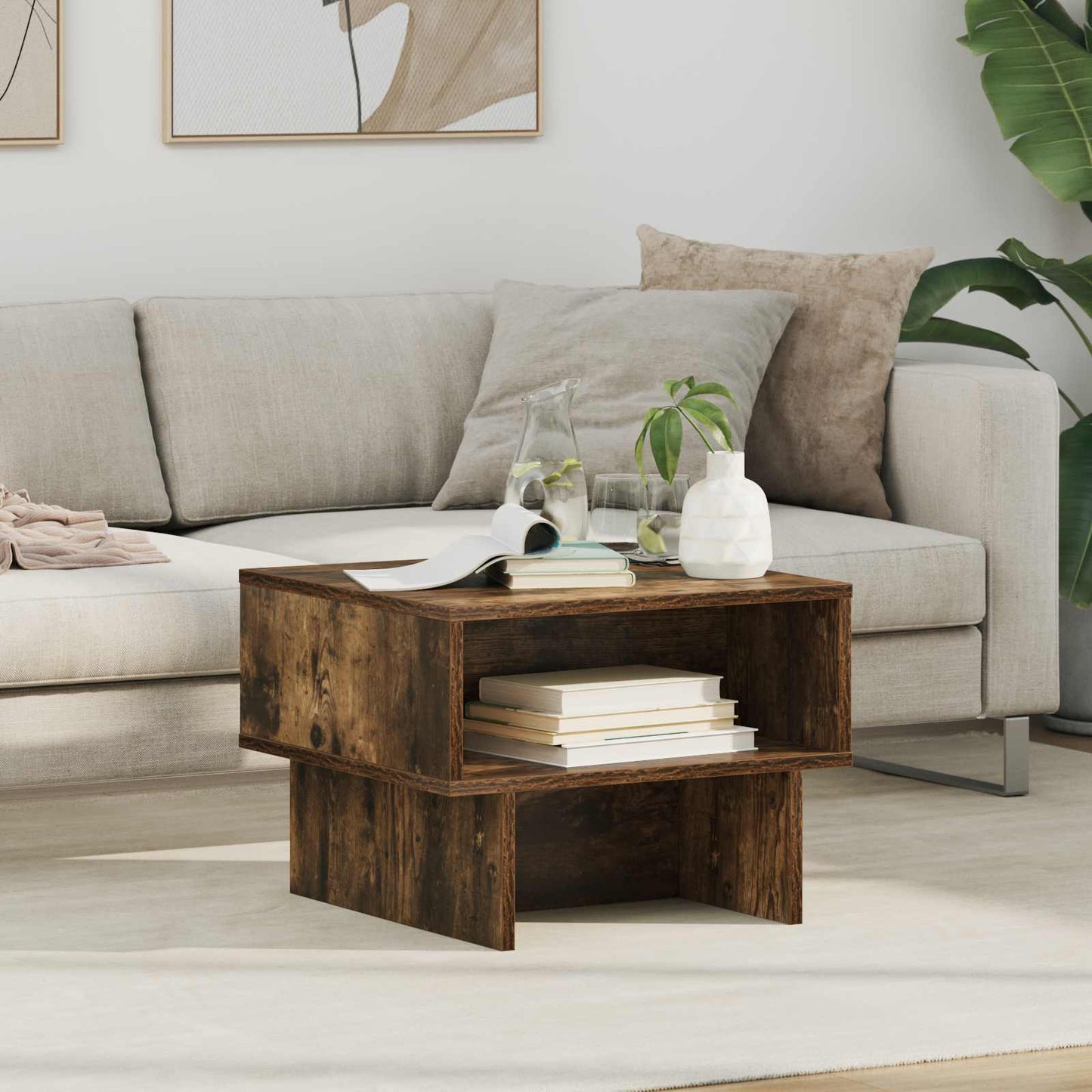 Salontafel Gerookt eiken 48 x 46 x 35 cm Bewerkt hout is nu te koop bij PeponiXL, paradijselijk wonen!