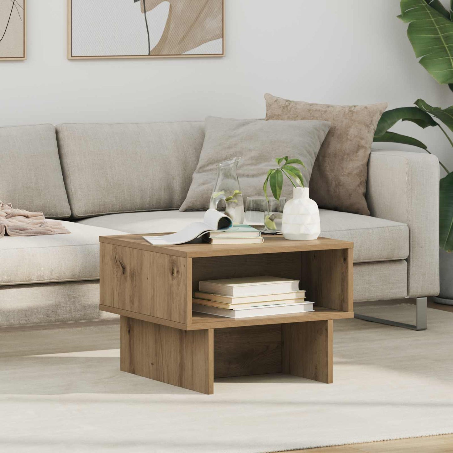 Salontafel Artisan Eiken 48 x 46 x 35 cm Bewerkt hout is nu te koop bij PeponiXL, paradijselijk wonen!