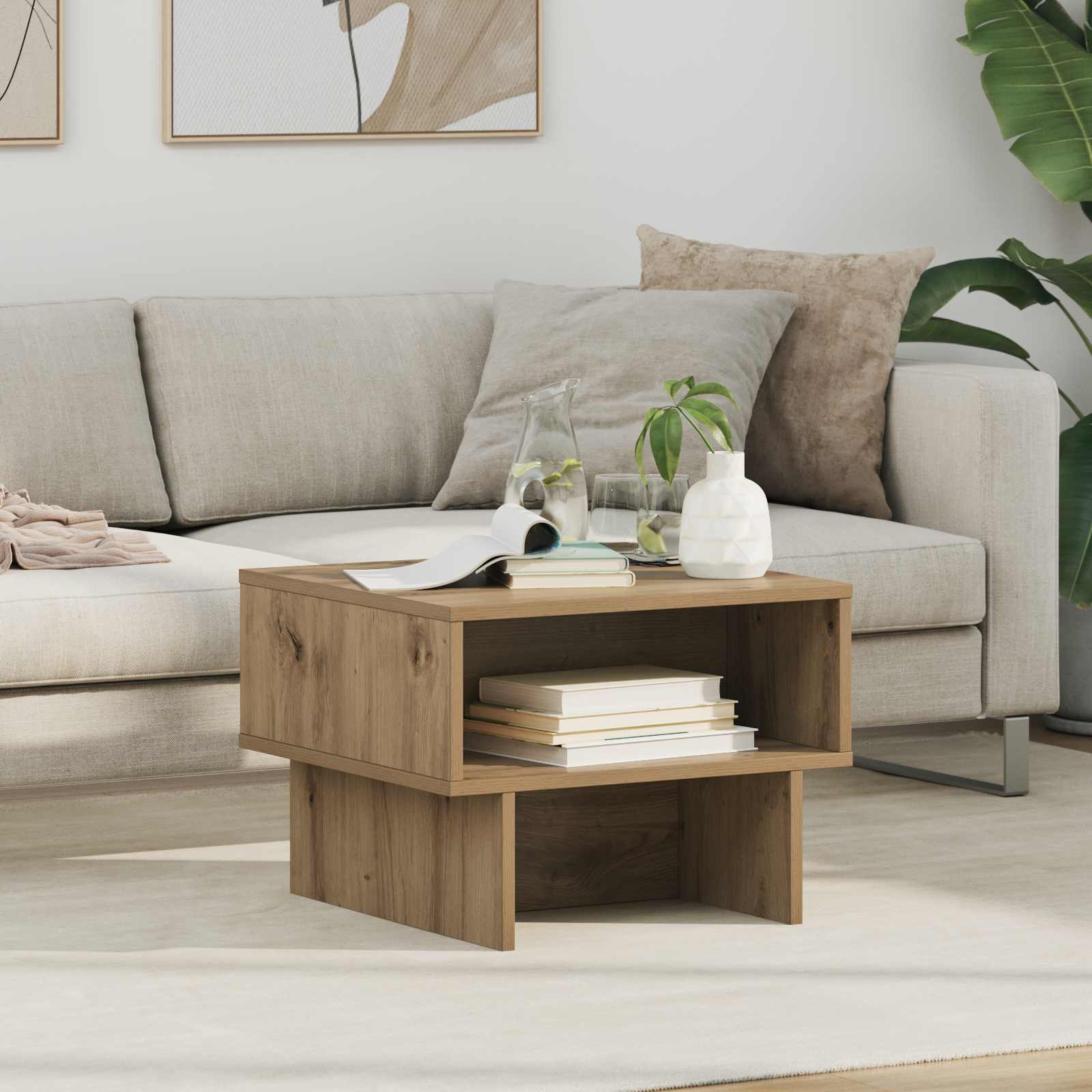 Salontafel Artisan Eiken 48 x 46 x 35 cm Bewerkt hout is nu te koop bij PeponiXL, paradijselijk wonen!
