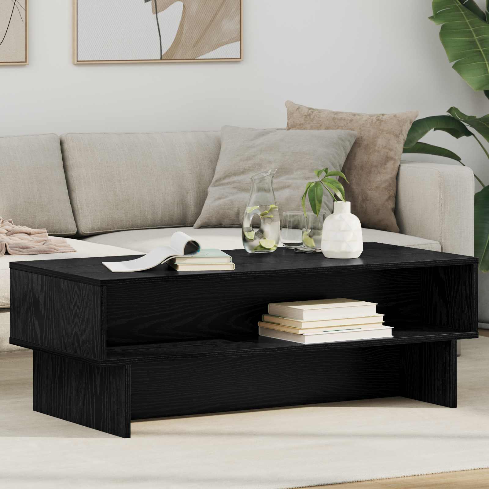 Salontafel Zwart Eiken 100 x 46 x 35 cm Bewerkt hout is nu te koop bij PeponiXL, paradijselijk wonen!