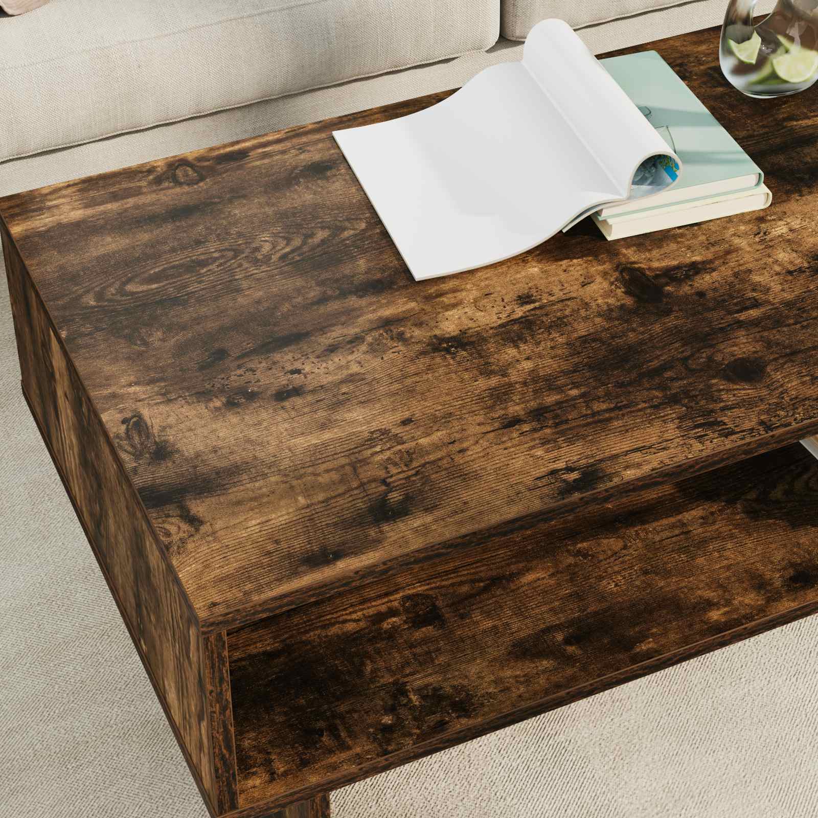 Salontafel Gerookt eiken 100 x 46 x 35 cm Bewerkt hout is nu te koop bij PeponiXL, paradijselijk wonen!