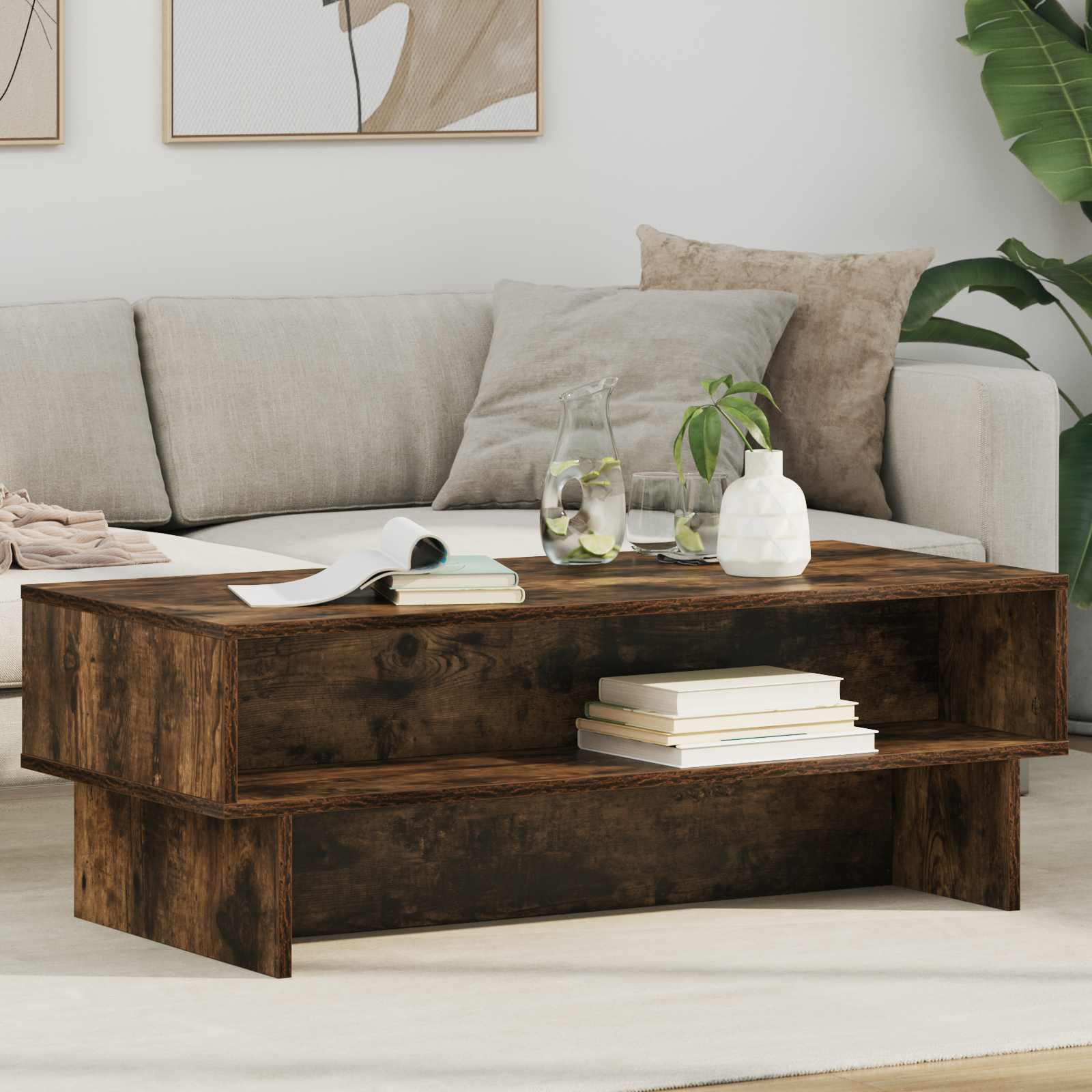 Salontafel Gerookt eiken 100 x 46 x 35 cm Bewerkt hout is nu te koop bij PeponiXL, paradijselijk wonen!
