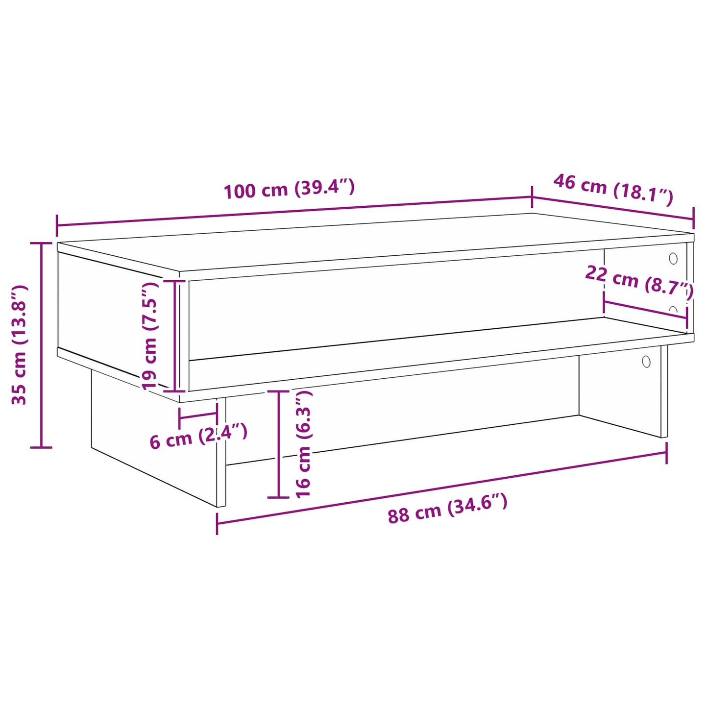 Salontafel Oudhout 100 x 46 x 35 cm Bewerkt hout is nu te koop bij PeponiXL, paradijselijk wonen!