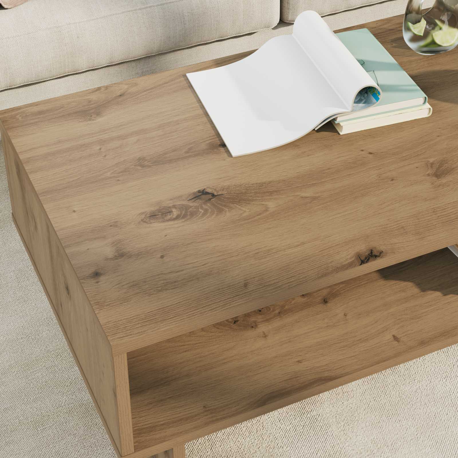 Salontafel Artisan Eiken 100 x 46 x 35 cm Bewerkt hout is nu te koop bij PeponiXL, paradijselijk wonen!