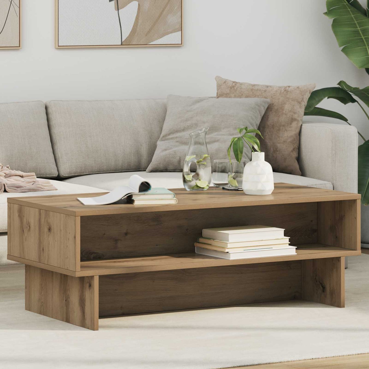 Salontafel Artisan Eiken 100 x 46 x 35 cm Bewerkt hout is nu te koop bij PeponiXL, paradijselijk wonen!