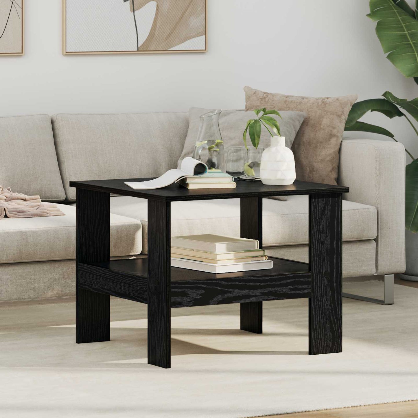 Salontafel Zwart Eiken 57 x 55 x 45 cm Bewerkt hout is nu te koop bij PeponiXL, paradijselijk wonen!