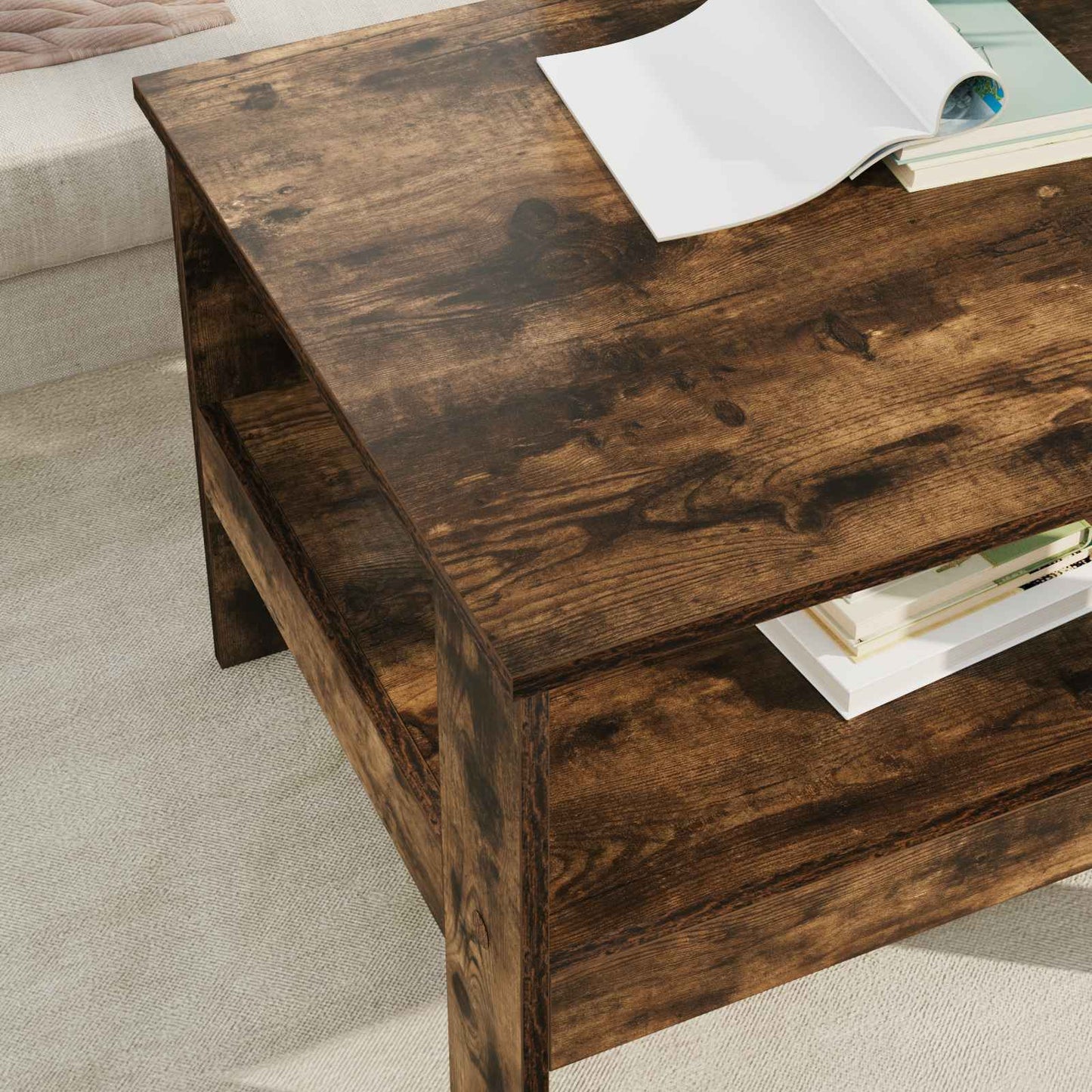 Salontafel Gerookt eiken 57 x 55 x 45 cm Bewerkt hout is nu te koop bij PeponiXL, paradijselijk wonen!