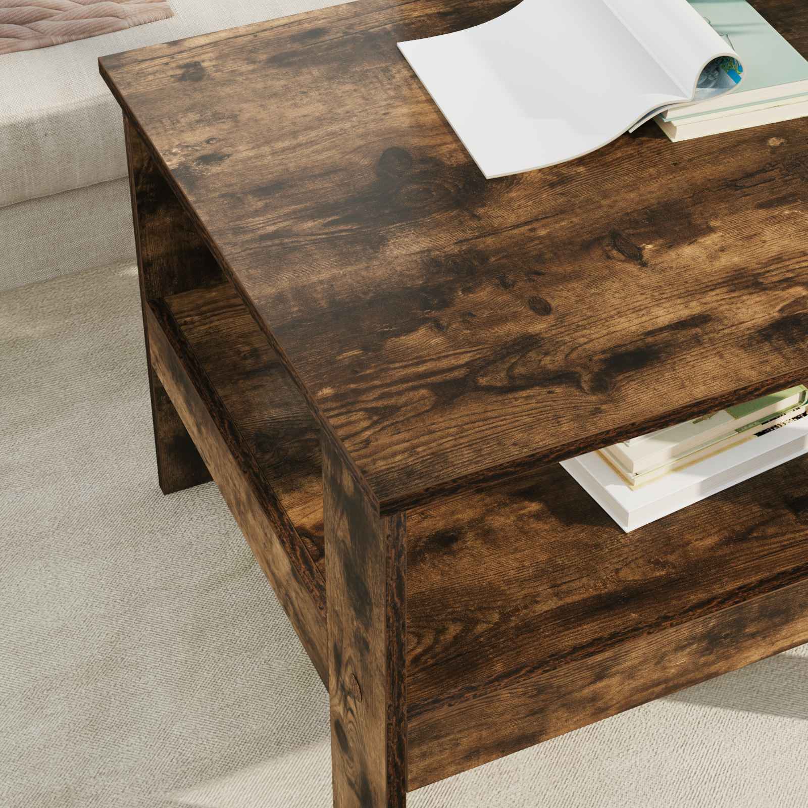 Salontafel Gerookt eiken 57 x 55 x 45 cm Bewerkt hout is nu te koop bij PeponiXL, paradijselijk wonen!