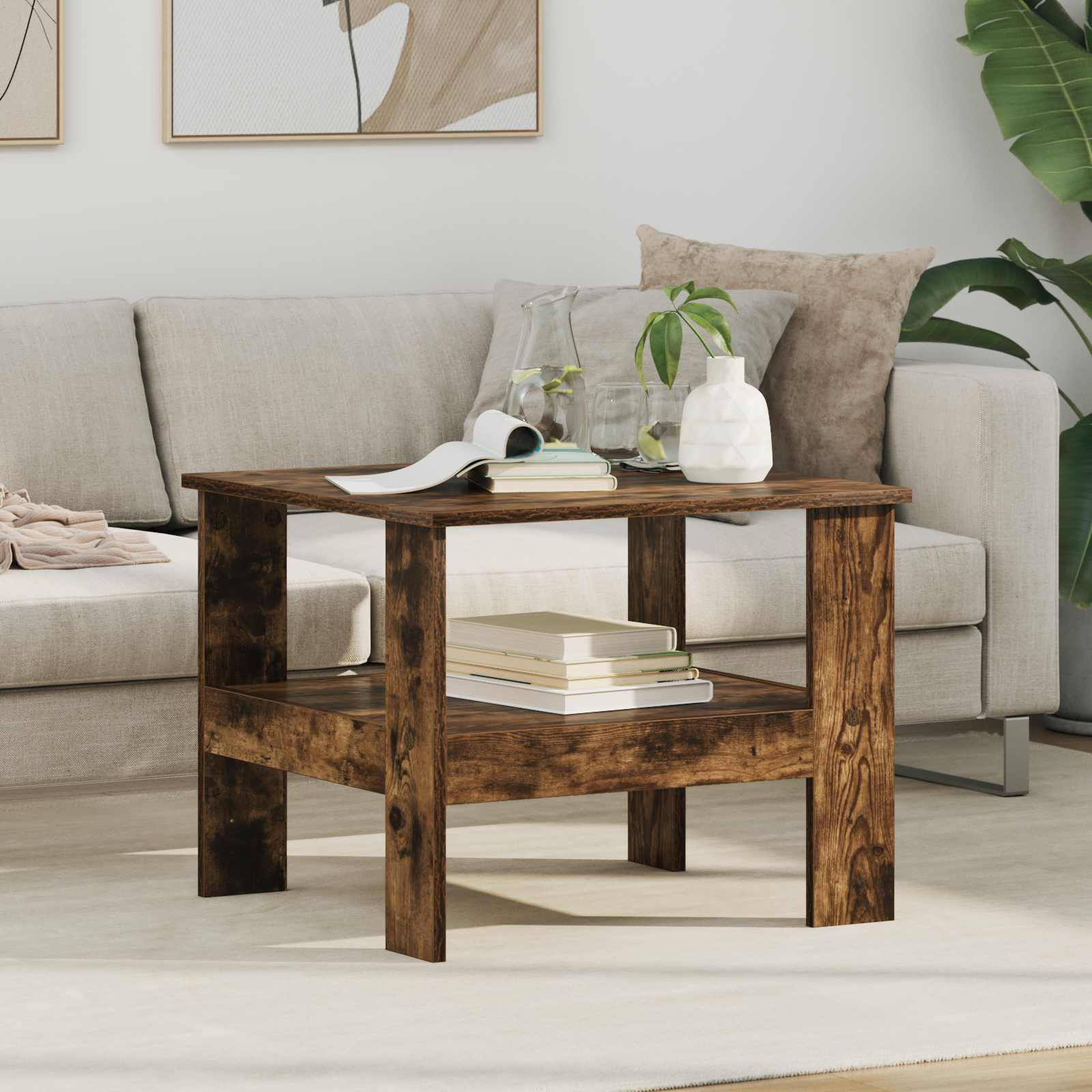 Salontafel Gerookt eiken 57 x 55 x 45 cm Bewerkt hout is nu te koop bij PeponiXL, paradijselijk wonen!