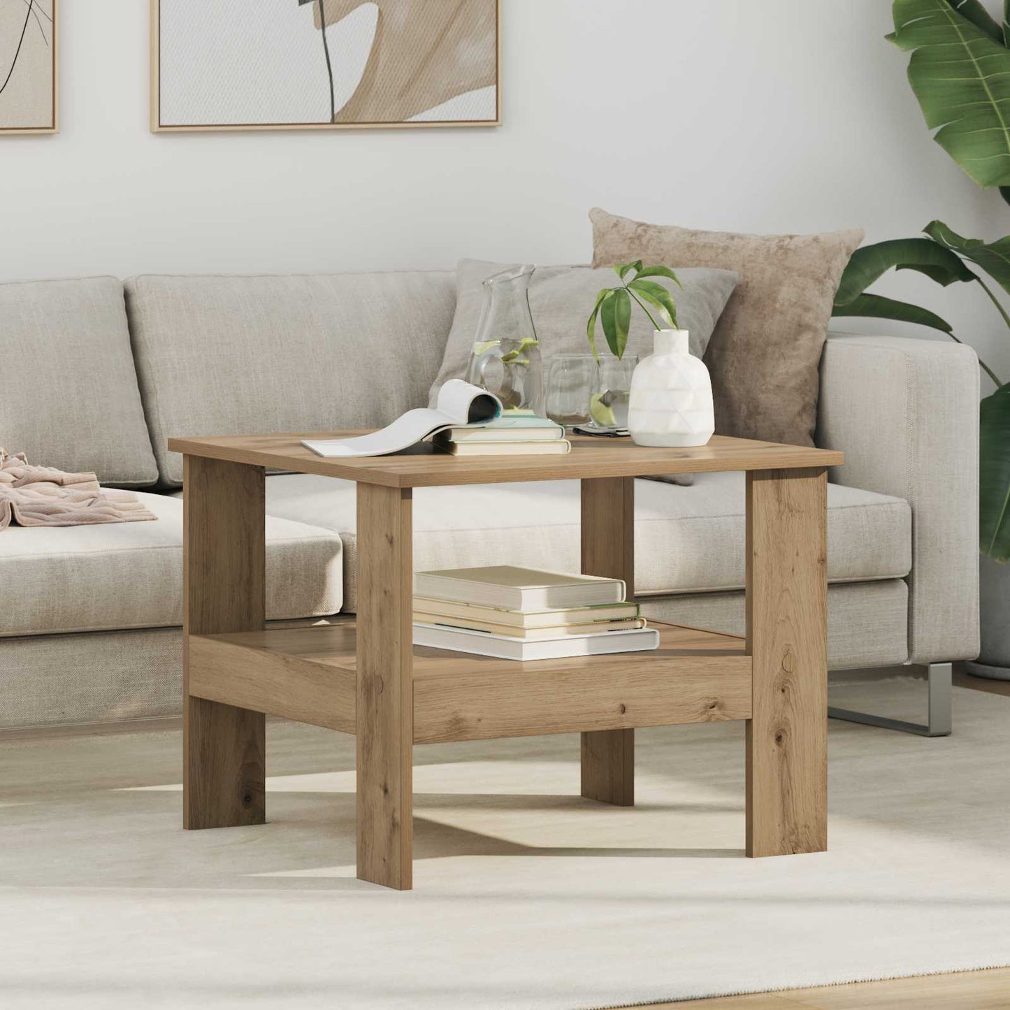 Salontafel Artisan Eiken 57 x 55 x 45 cm Bewerkt hout is nu te koop bij PeponiXL, paradijselijk wonen!