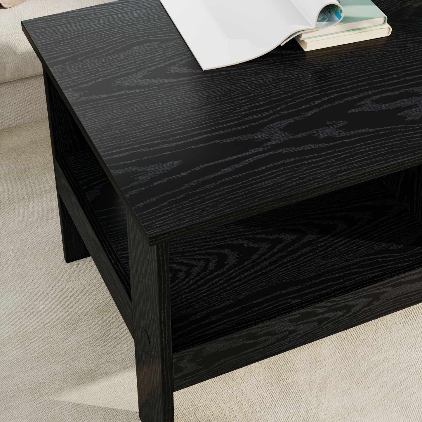 Salontafel Zwart Eiken 90 x 50 x 45 cm Bewerkt hout is nu te koop bij PeponiXL, paradijselijk wonen!