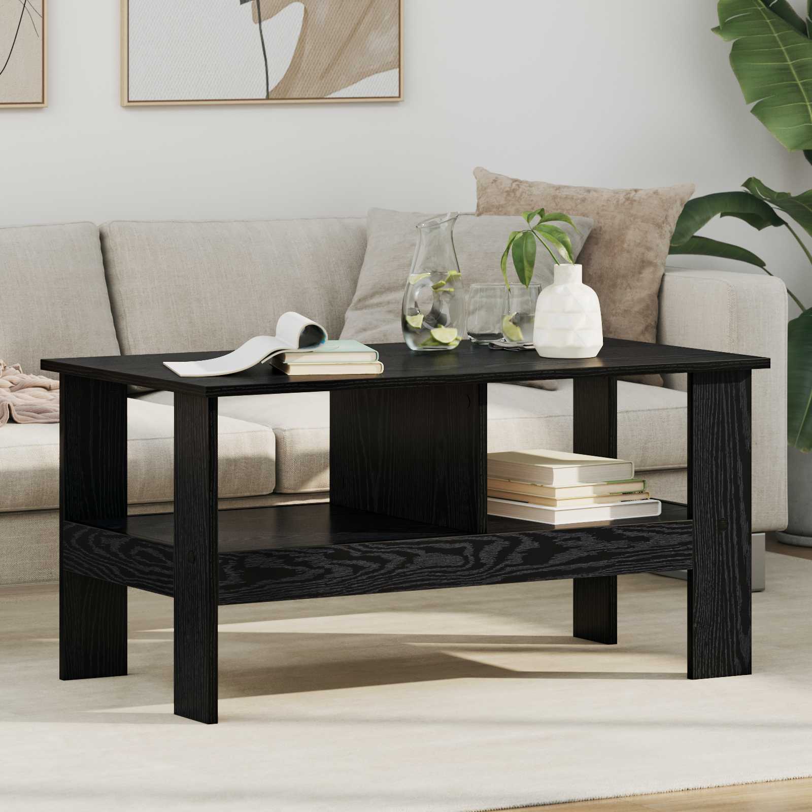 Salontafel Zwart Eiken 90 x 50 x 45 cm Bewerkt hout is nu te koop bij PeponiXL, paradijselijk wonen!
