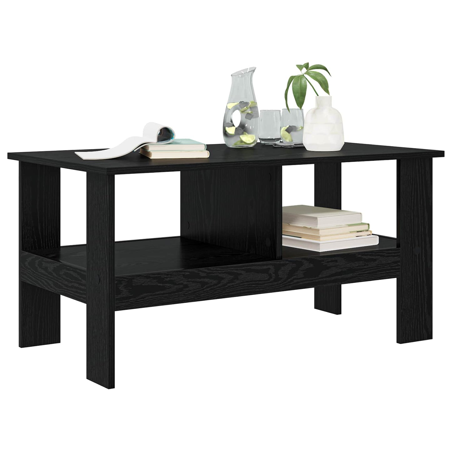 Salontafel Zwart Eiken 90 x 50 x 45 cm Bewerkt hout is nu te koop bij PeponiXL, paradijselijk wonen!