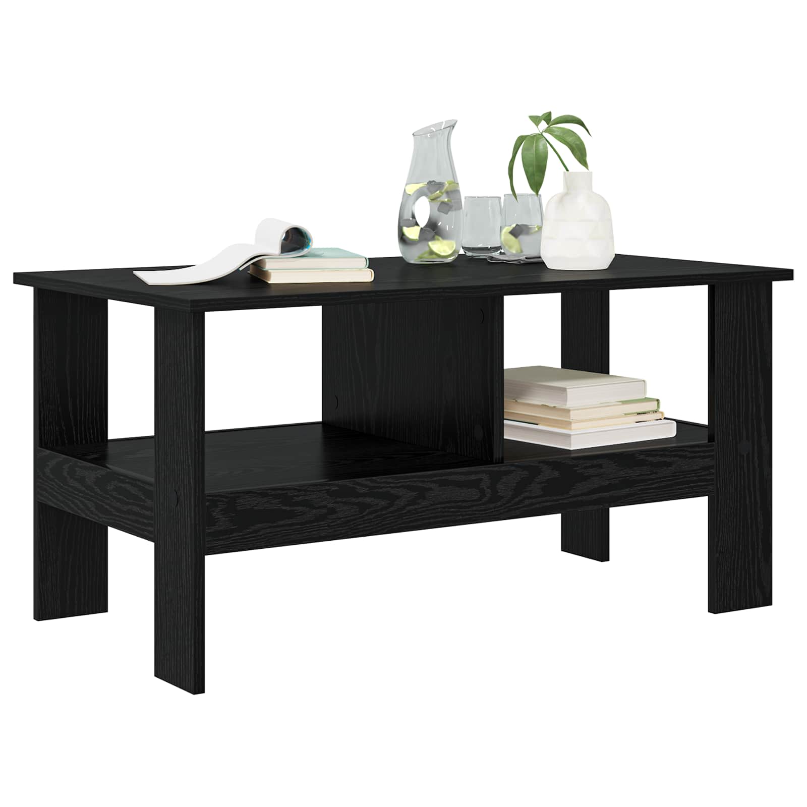 Salontafel Zwart Eiken 90 x 50 x 45 cm Bewerkt hout is nu te koop bij PeponiXL, paradijselijk wonen!