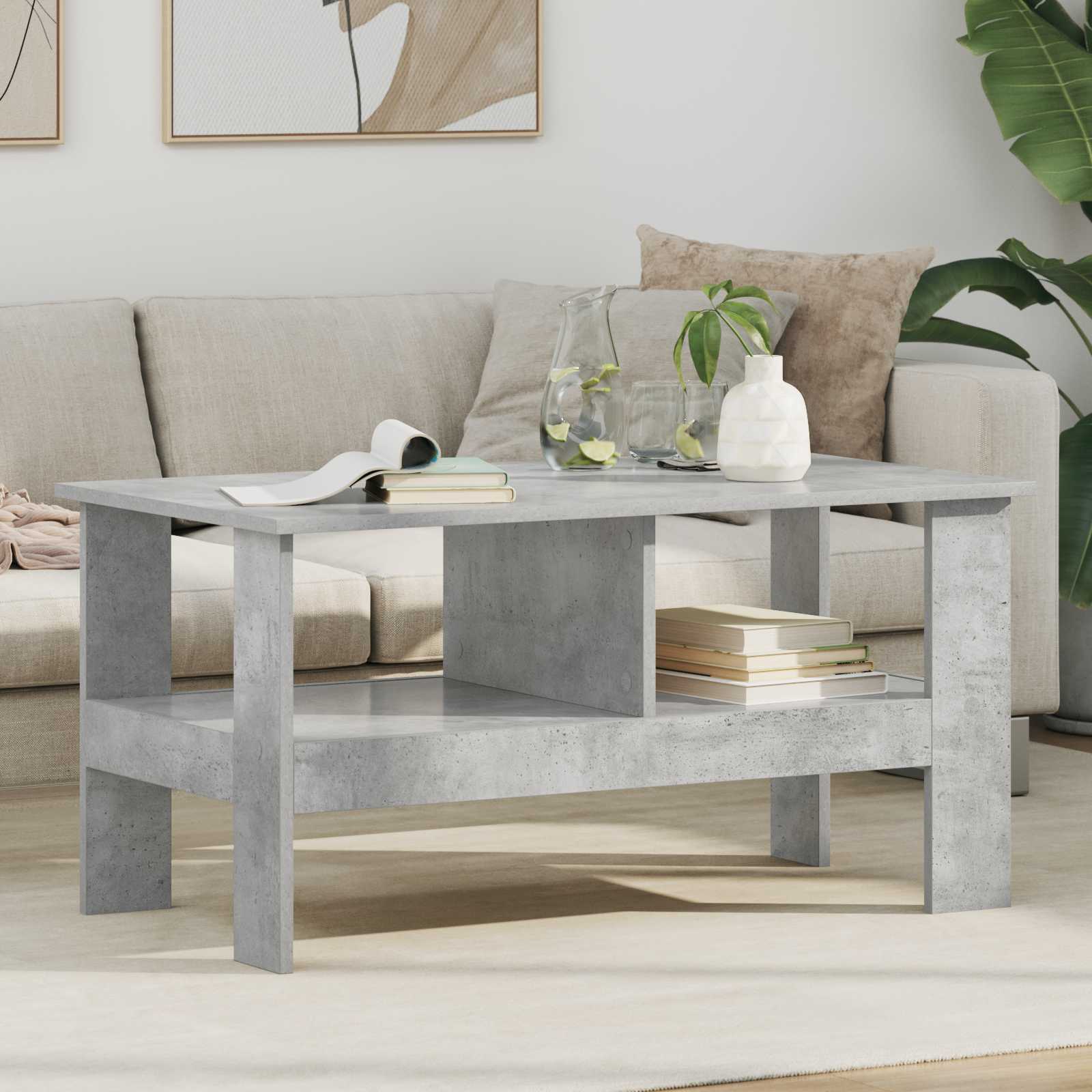 Salontafel Beton Grijs 90 x 50 x 45 cm Bewerkt hout is nu te koop bij PeponiXL, paradijselijk wonen!