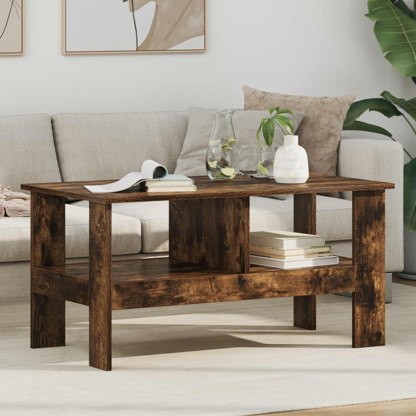 Salontafel Gerookt eiken 90 x 50 x 45 cm Bewerkt hout is nu te koop bij PeponiXL, paradijselijk wonen!