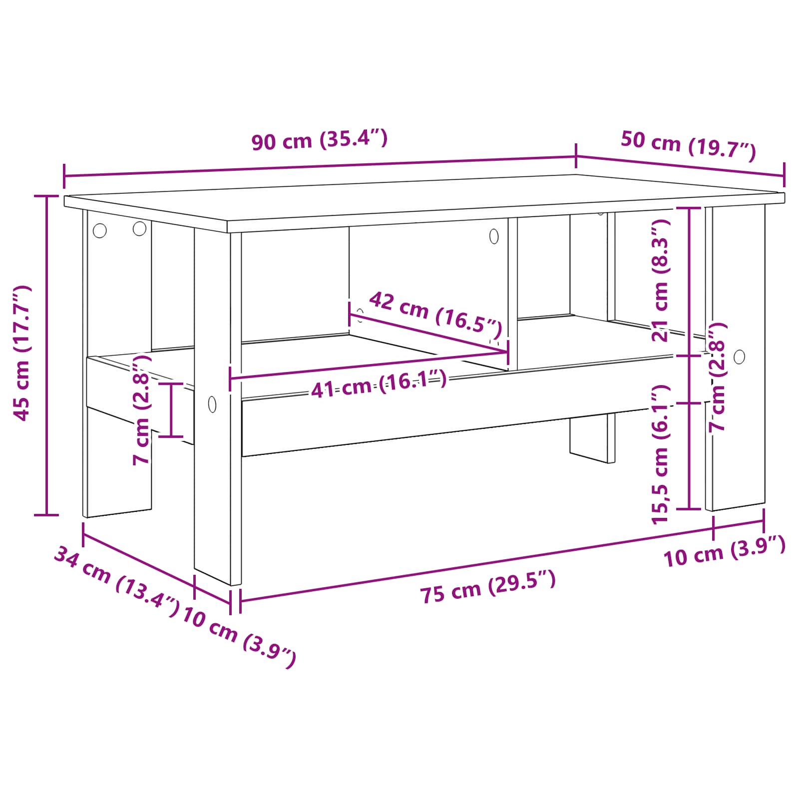 Salontafel Gerookt eiken 90 x 50 x 45 cm Bewerkt hout is nu te koop bij PeponiXL, paradijselijk wonen!