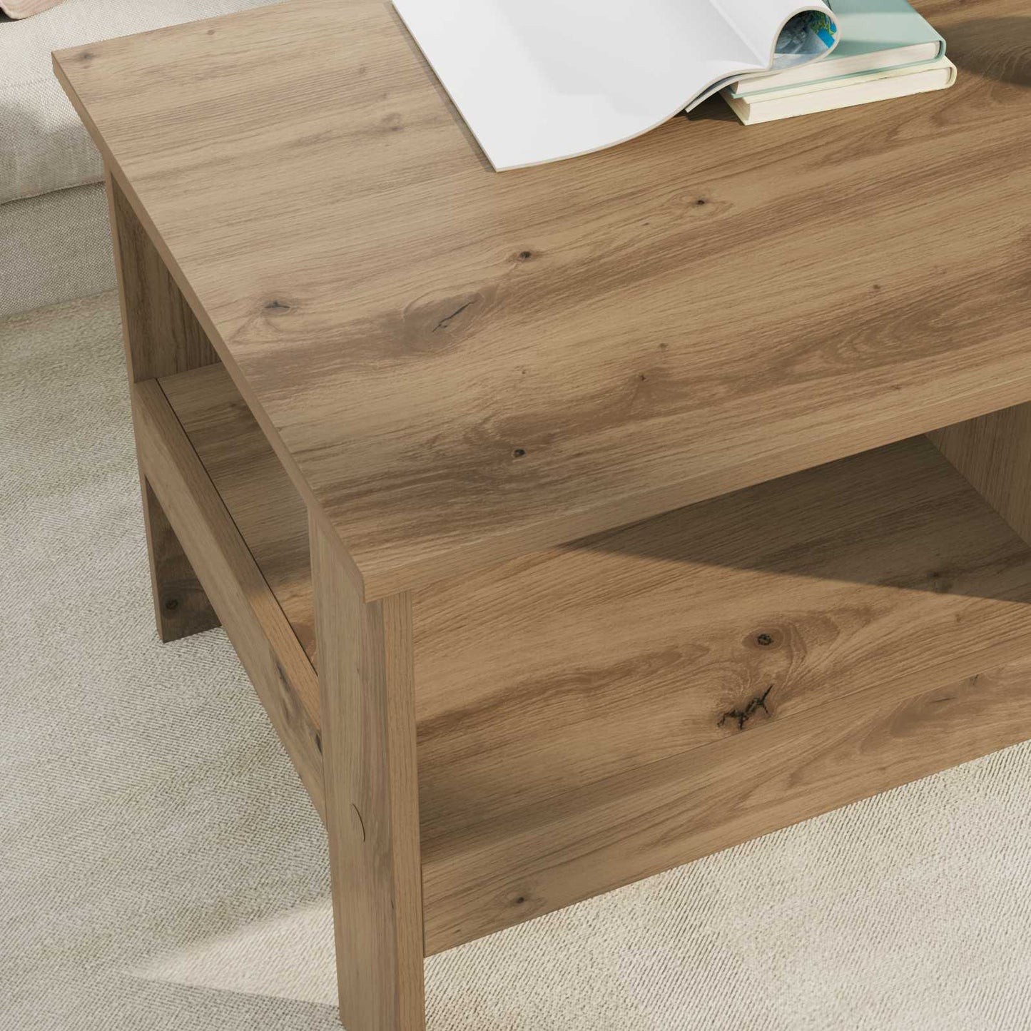 Salontafel Artisan Eiken 90 x 50 x 45 cm Bewerkt hout is nu te koop bij PeponiXL, paradijselijk wonen!