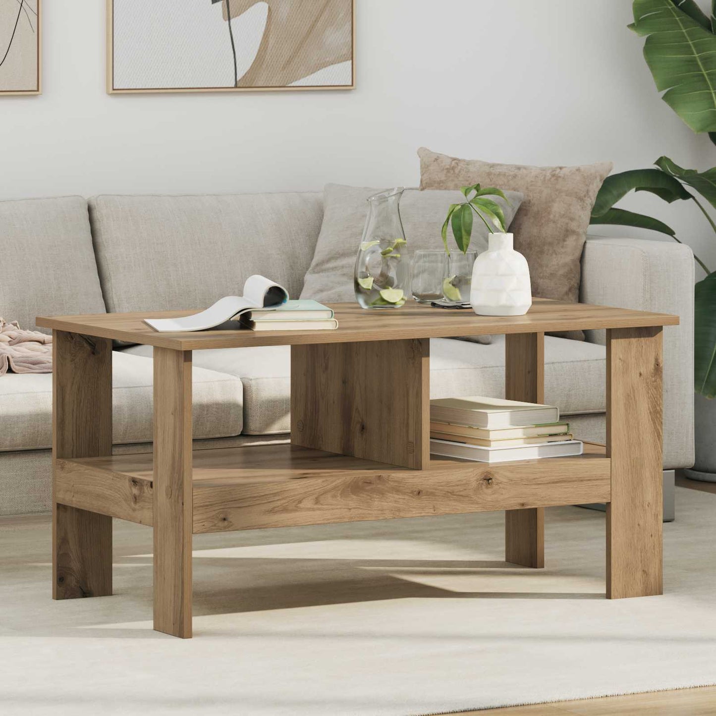 Salontafel Artisan Eiken 90 x 50 x 45 cm Bewerkt hout is nu te koop bij PeponiXL, paradijselijk wonen!