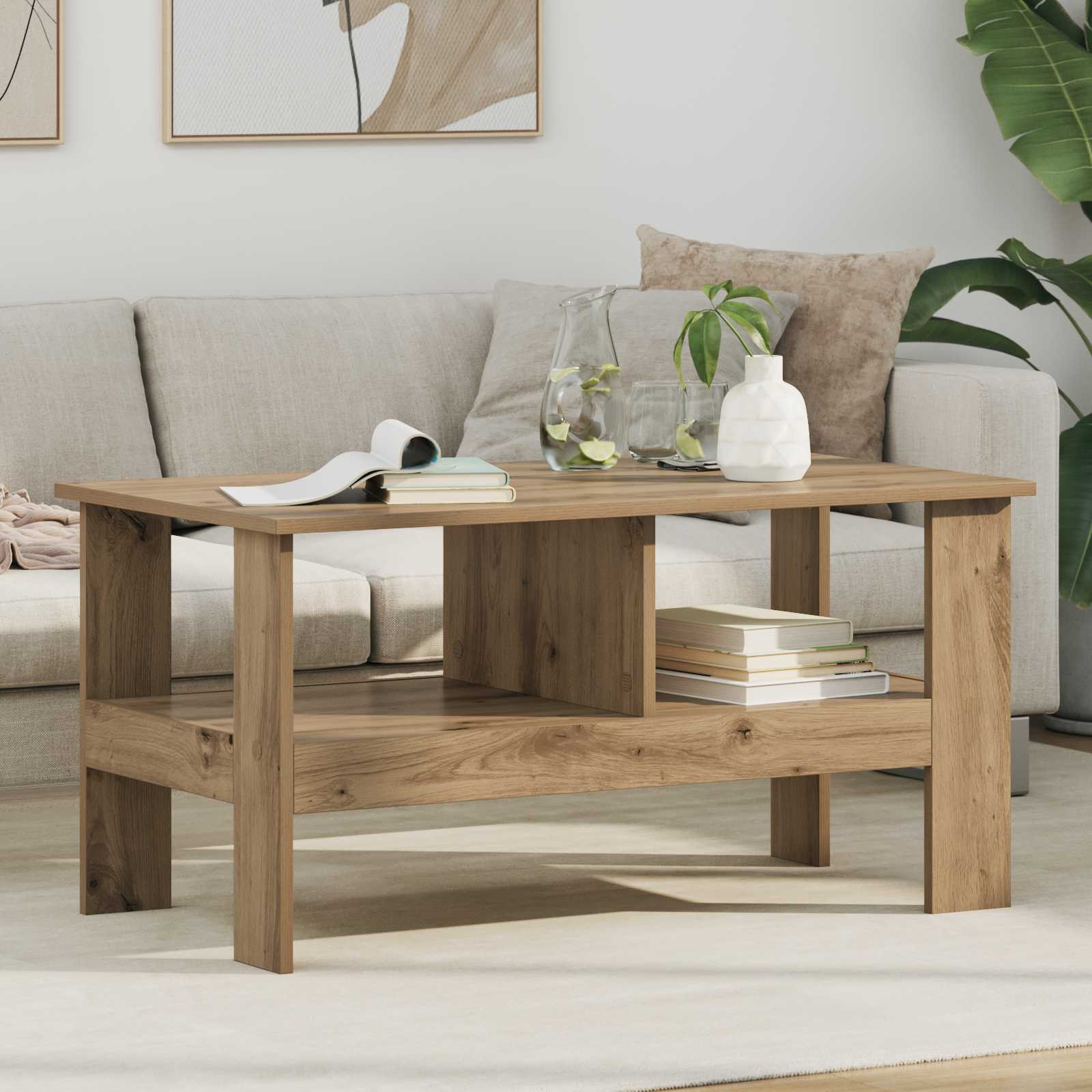 Salontafel Artisan Eiken 90 x 50 x 45 cm Bewerkt hout is nu te koop bij PeponiXL, paradijselijk wonen!