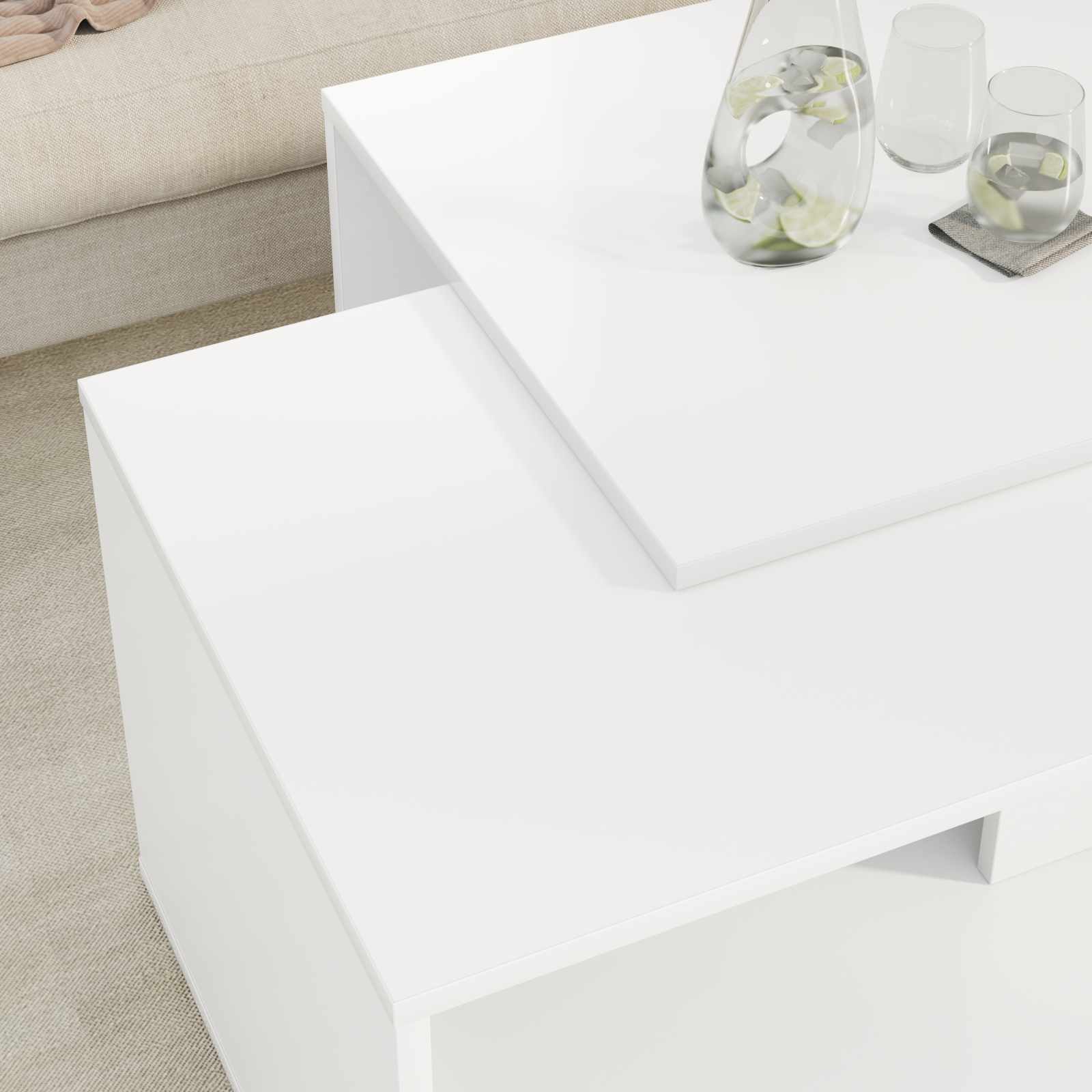 Koffietafel Set 2 pcs Wit Bewerkt hout is nu te koop bij PeponiXL, paradijselijk wonen!