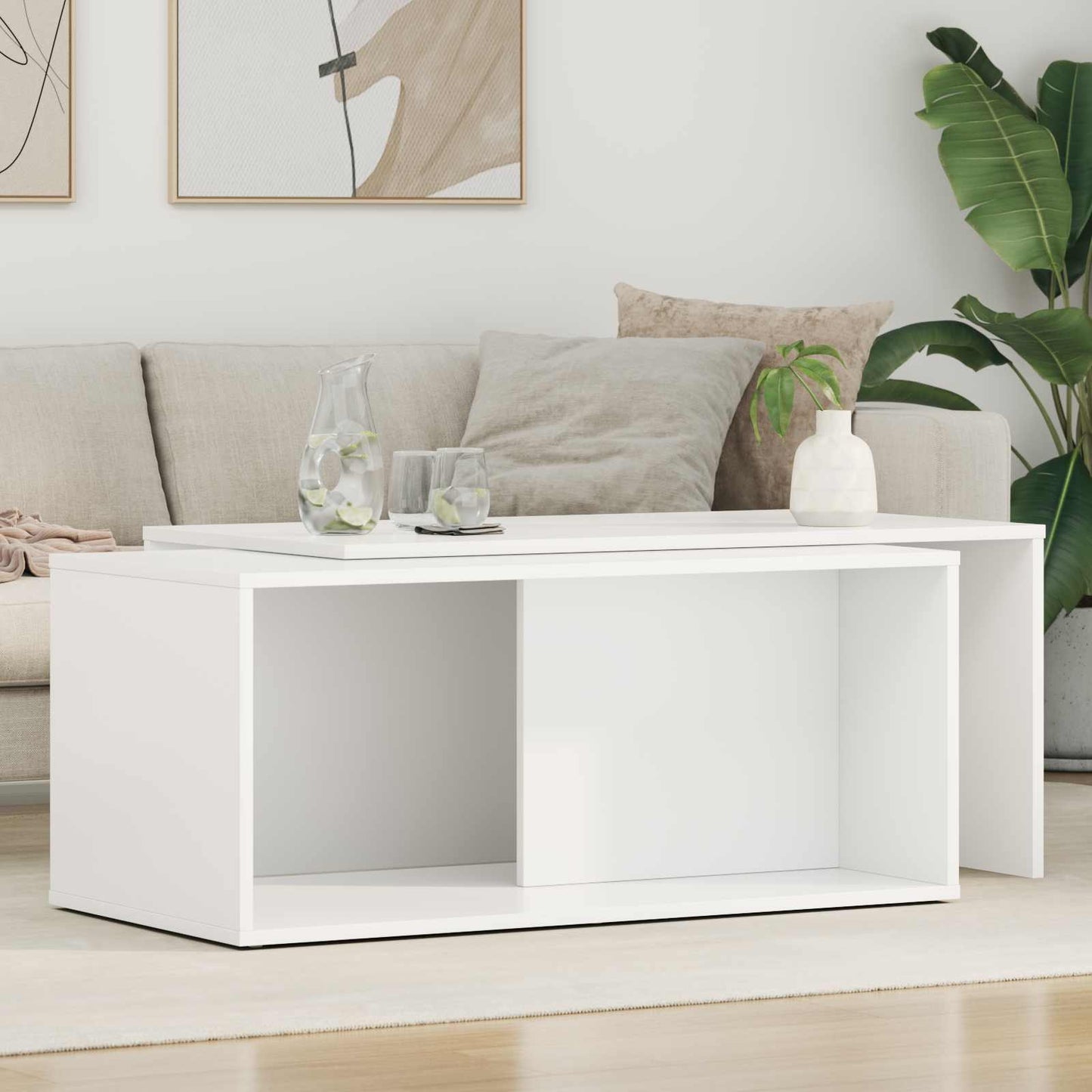 Koffietafel Set 2 pcs Wit Bewerkt hout is nu te koop bij PeponiXL, paradijselijk wonen!