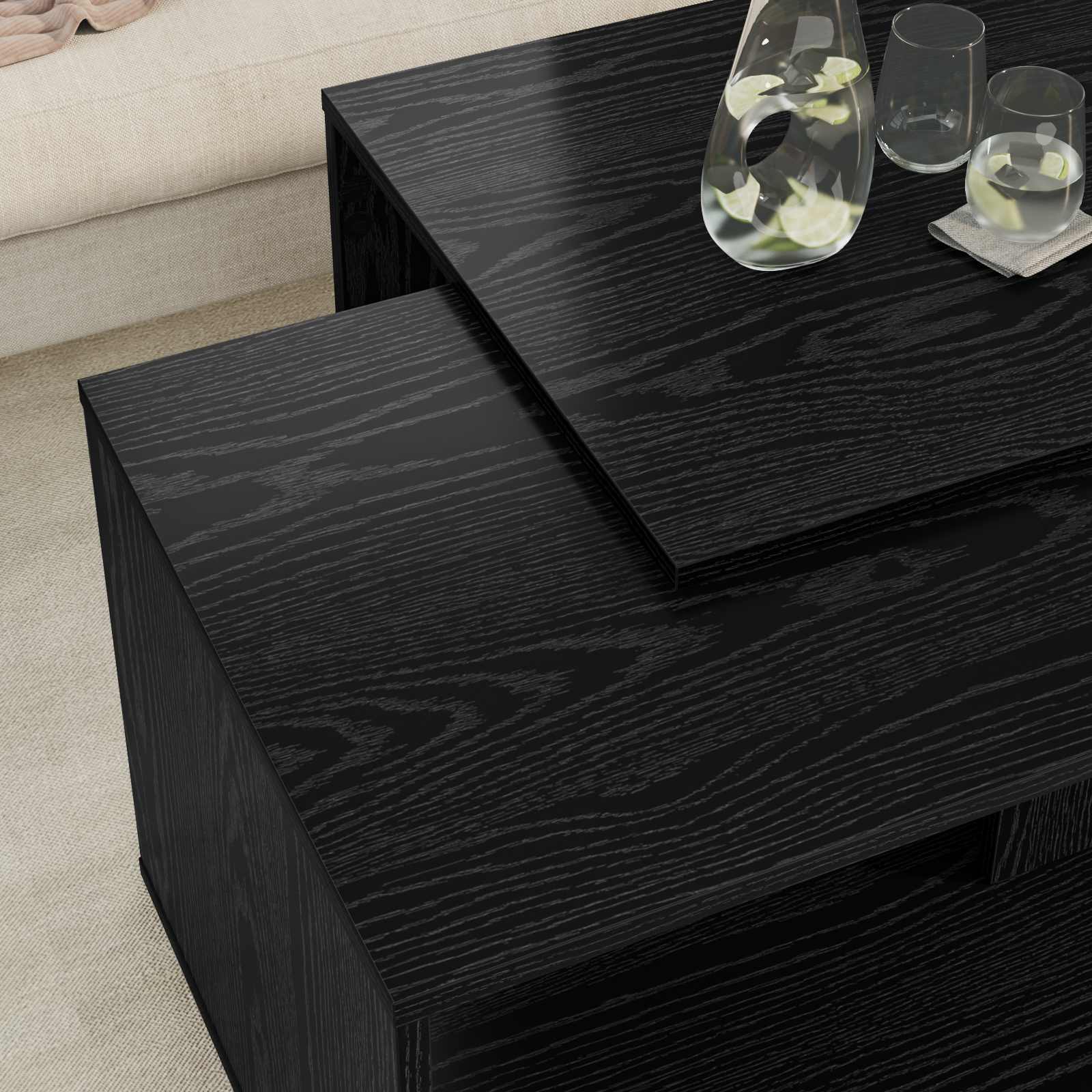 Koffietafel Set 2 pcs Zwart Eiken Bewerkt hout is nu te koop bij PeponiXL, paradijselijk wonen!