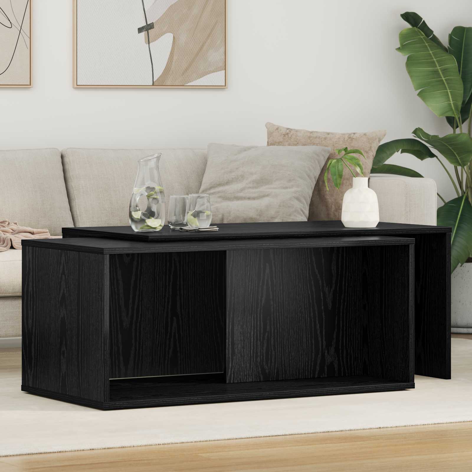 Koffietafel Set 2 pcs Zwart Eiken Bewerkt hout is nu te koop bij PeponiXL, paradijselijk wonen!