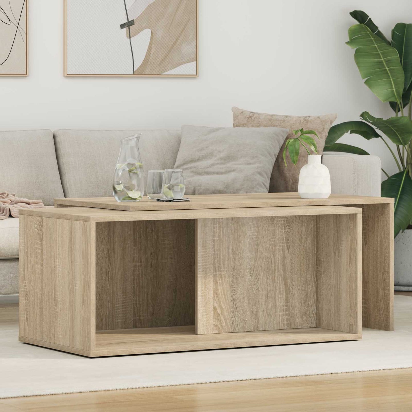 Koffietafel Set 2 pcs Sonoma Eiken Bewerkt hout is nu te koop bij PeponiXL, paradijselijk wonen!