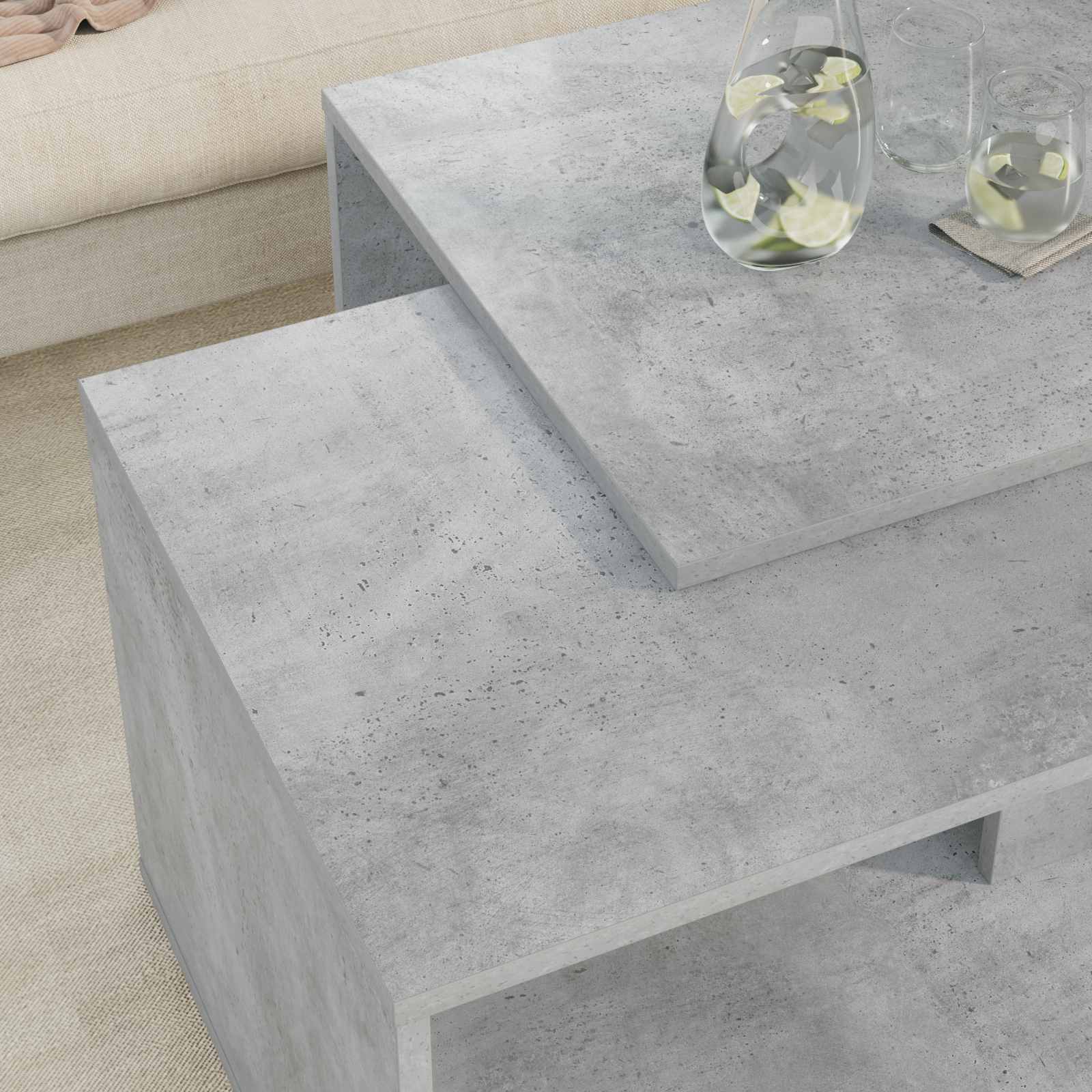 Koffietafel Set 2 pcs Beton Grijs Bewerkt hout is nu te koop bij PeponiXL, paradijselijk wonen!