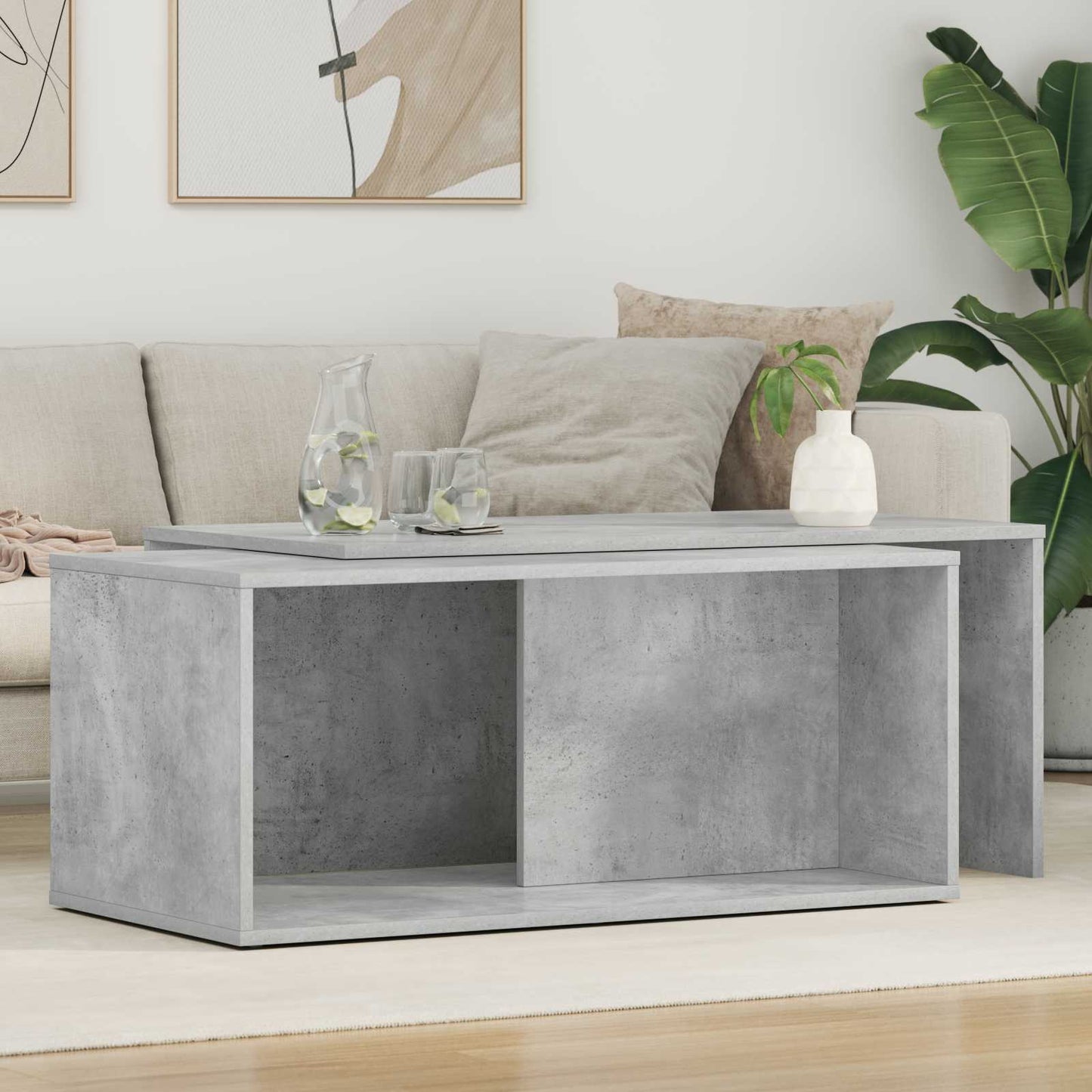 Koffietafel Set 2 pcs Beton Grijs Bewerkt hout is nu te koop bij PeponiXL, paradijselijk wonen!