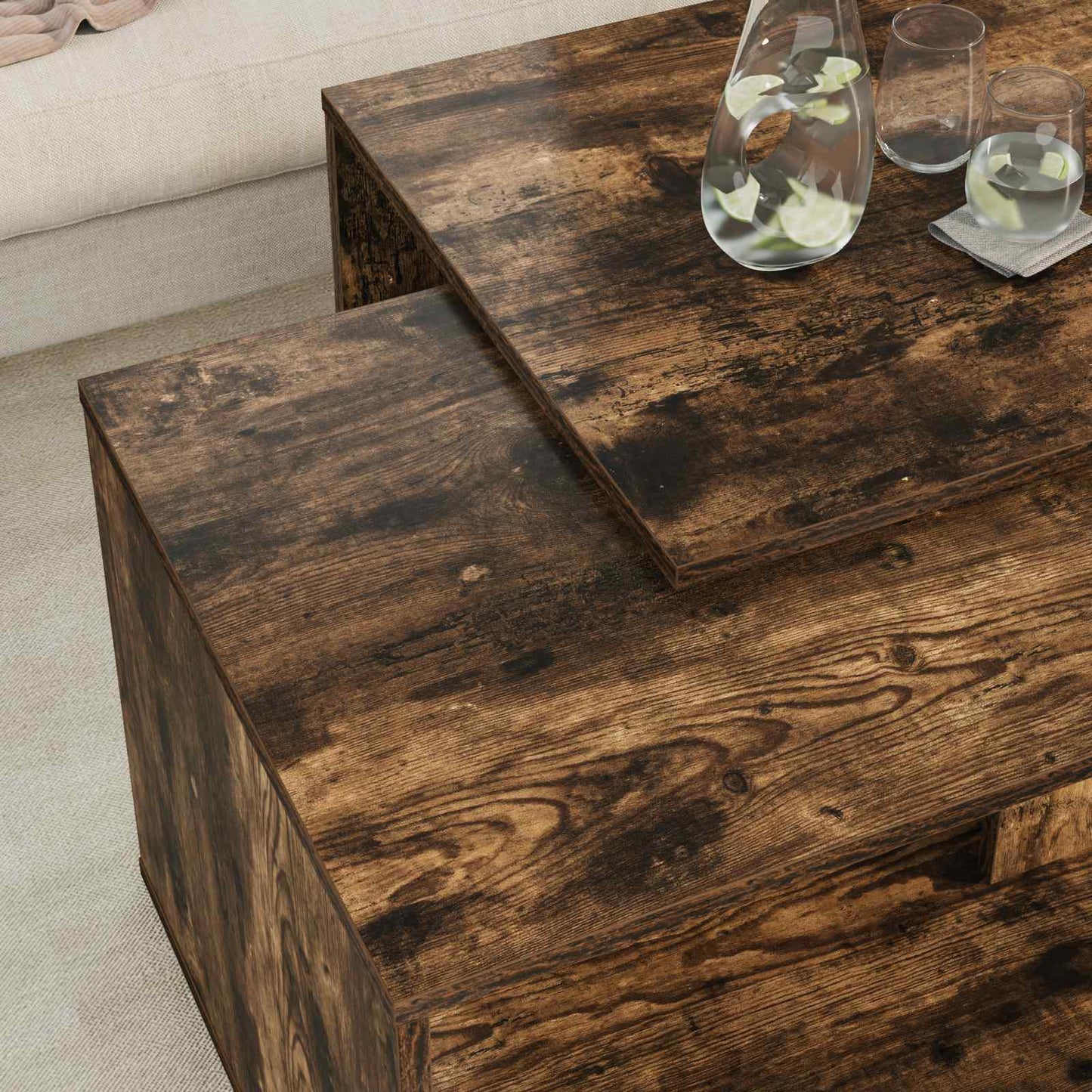 Koffietafel Set 2 pcs Gerookt eiken Bewerkt hout is nu te koop bij PeponiXL, paradijselijk wonen!