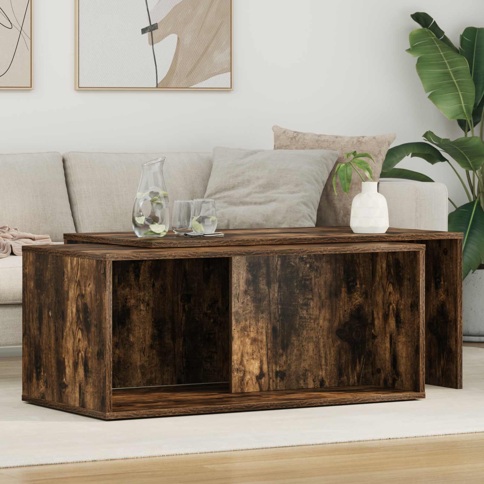 Koffietafel Set 2 pcs Gerookt eiken Bewerkt hout is nu te koop bij PeponiXL, paradijselijk wonen!