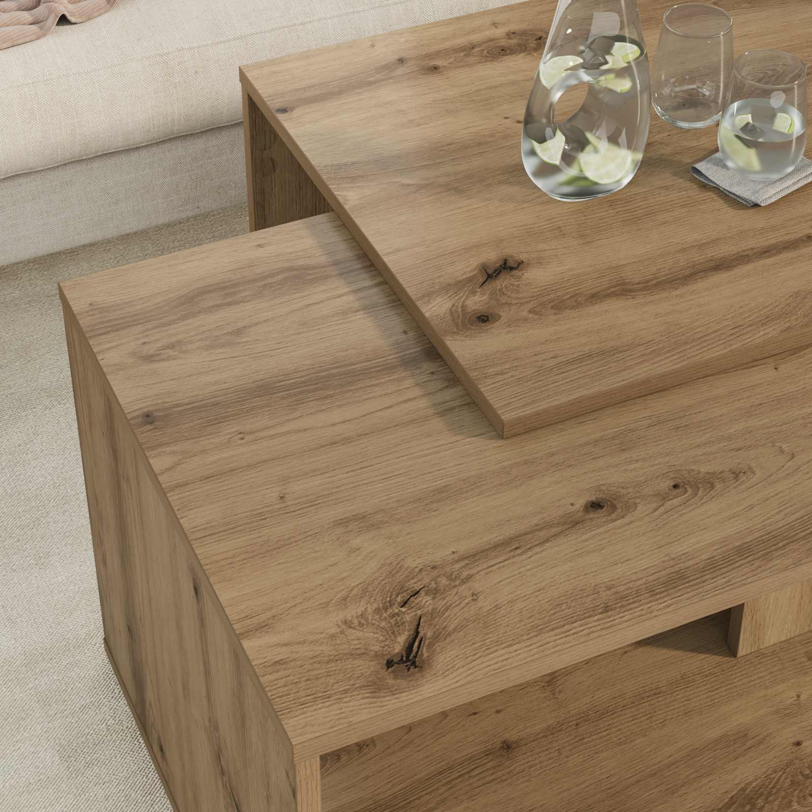 Koffietafel Set 2 pcs Artisan Eiken Bewerkt hout is nu te koop bij PeponiXL, paradijselijk wonen!