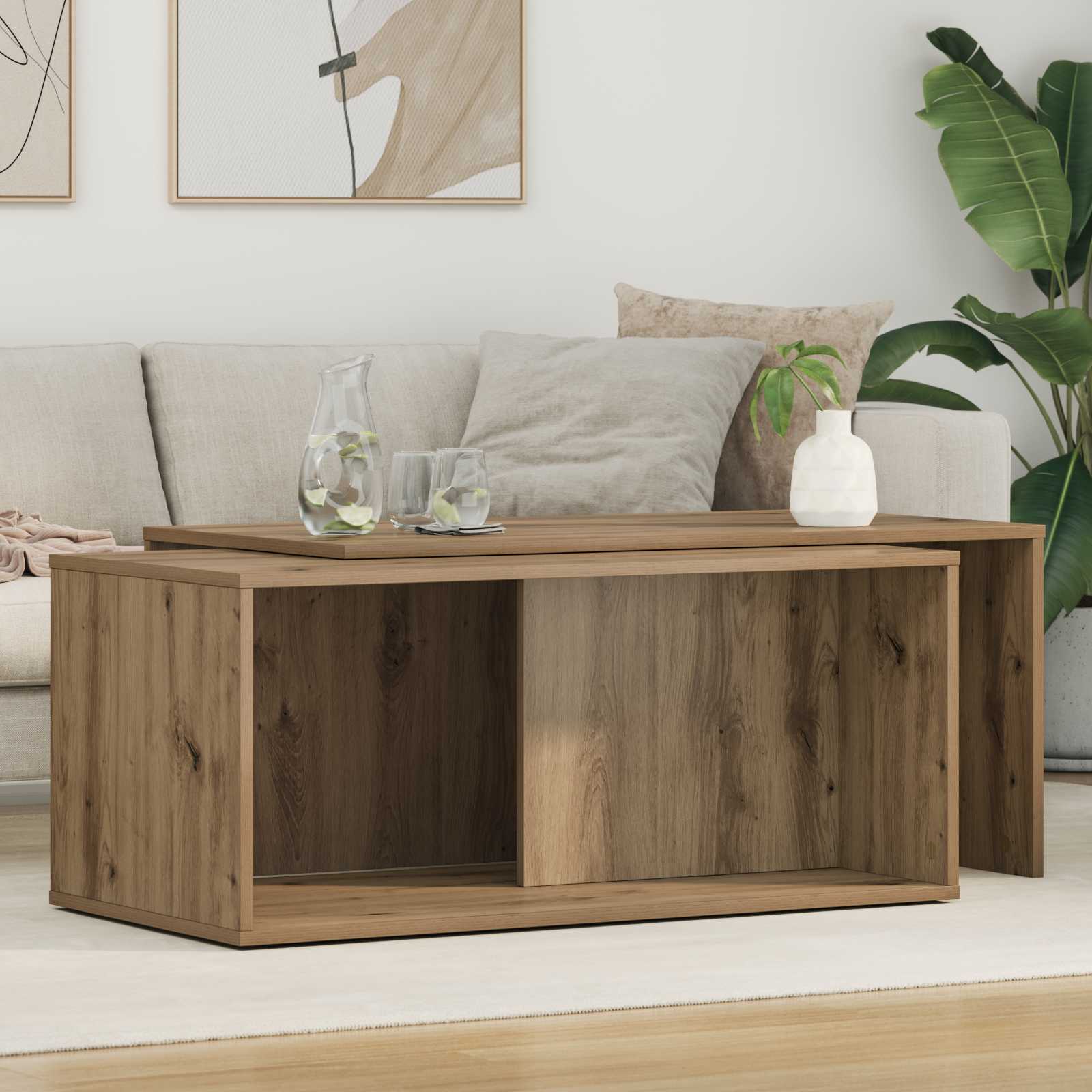 Koffietafel Set 2 pcs Artisan Eiken Bewerkt hout is nu te koop bij PeponiXL, paradijselijk wonen!